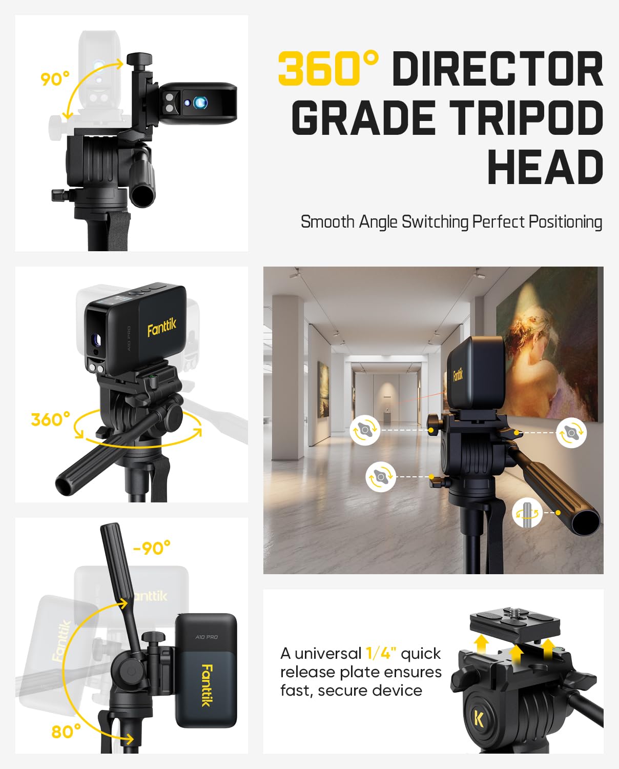 Fanttik DT10 Pro Tripod for Measurement Tools Flexible Head Lightweight | 2.2 Lbs Lightweight 360 Flexible Pan Head Quick Release Plate with 14-20 Thread Mount for Measurement Tools product thumbnail 5