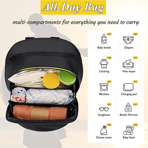 Miniatura 2 de Bolsa de almacenamiento con clip compatible con cochecito y asiento de automóvil, bolsa de pañales de gran capacidad con cremallera antideslizante,