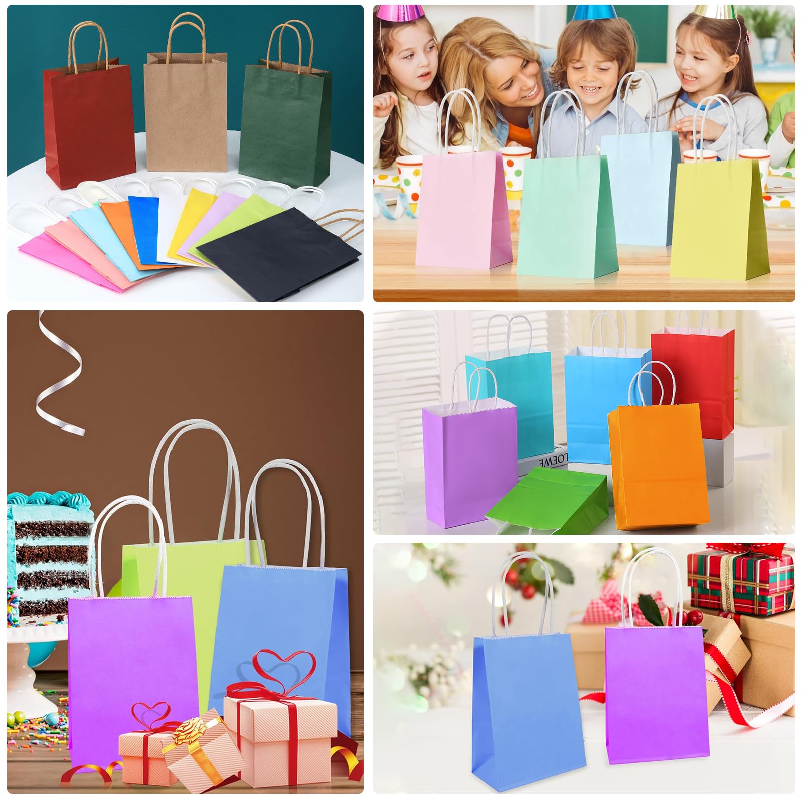 rokrist 15 Bolsas de Papel Kraft Coloridas con Asas, Pequeñas Bolsas de Regalo, para Fiestas Navideñas, Bodas, Cumpleaños, Celebraciones, Dulces, Manualidades (21x15x8cm)