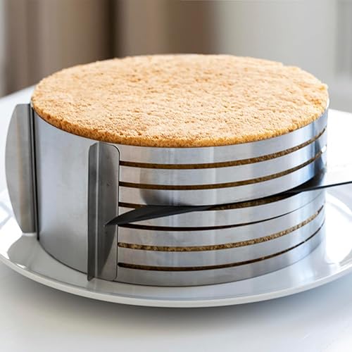 Miniatura 7 de 4 piezas de suministros para hacer pasteles, nivelador de cortador de pasteles ajustable de 6 a 12 pulgadas y juego de moldes de anillo de pastel de