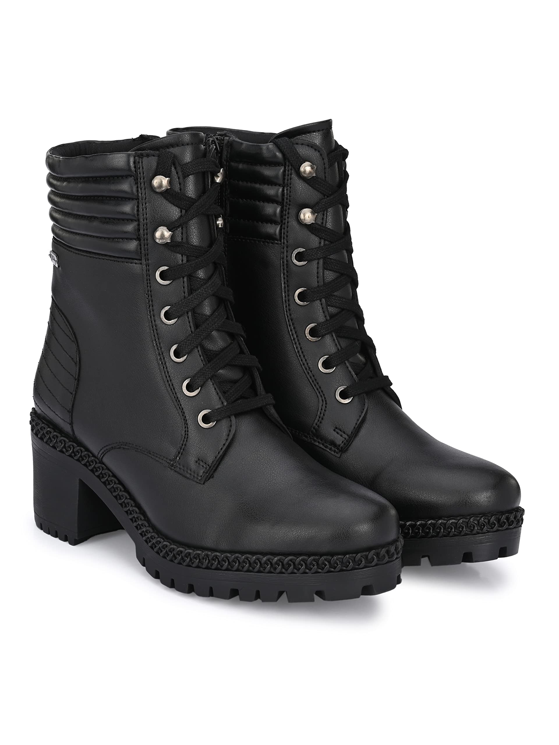Delize Black Women Vegan Leather mid Heel Derby Boots (B09JWVDR4M) Amazon Price History, Amazon Price Tracker