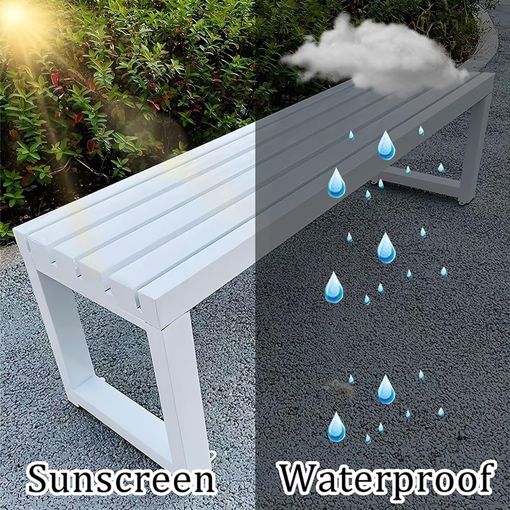 Outdoor-Gartenbank aus Metall, 2-Sitzer, wetterfest, Parksitz, langlebiges Kunstharz, für Terrasse, Veranda, Innenhof, Weiß, 100 cm Länge