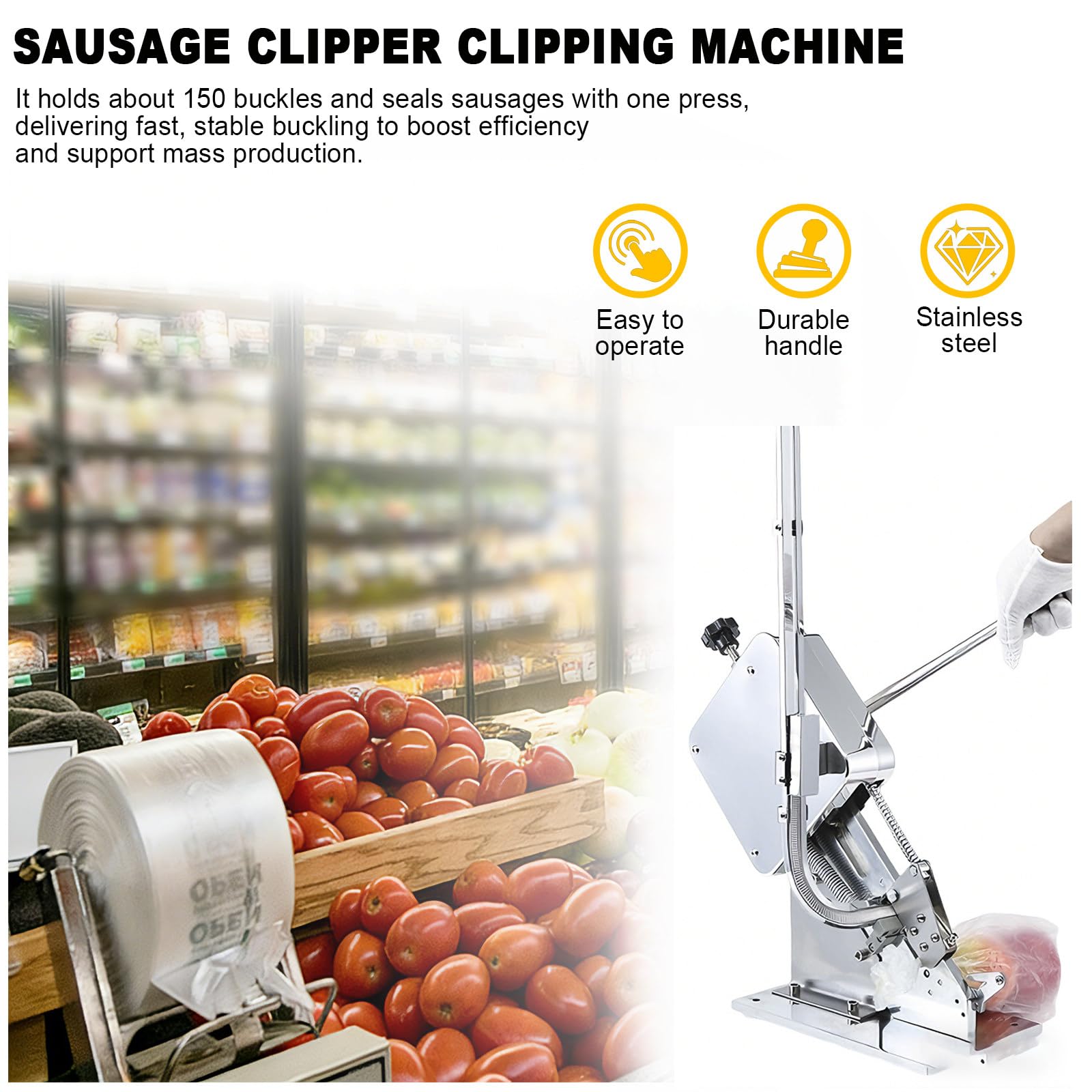 Strumento manuale per tagliare salsicce con clip a U, attrezzatura per sigillare alimenti per involucri, sacchetti e sacchetti a rete, tagliacapelli ad alte prestazioni per uso domestico e commerciale