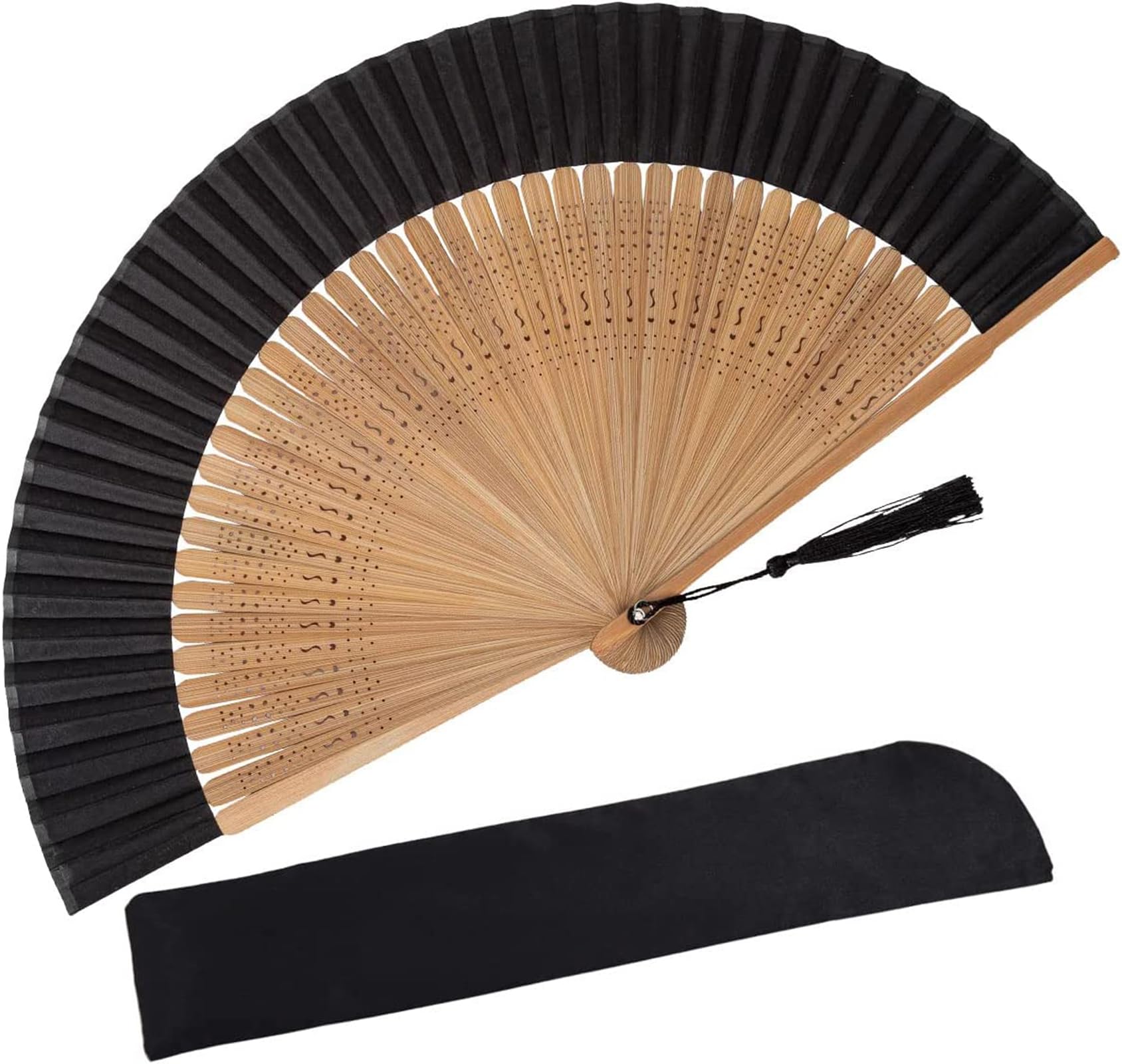 THE WHITE SHOP Small Folding Hand Fan for Women, Chinese Japanese Vintage Style Bamboo Silk Fans for Party Wedding Dancing Decoration Gift Performance/Black