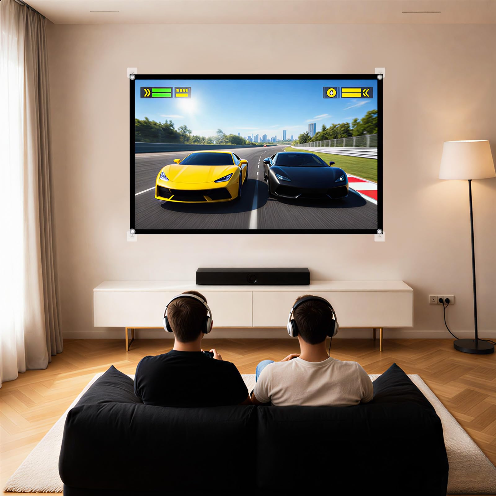 Ekran projekcyjny 60 cali 16:9, składany przenośny ekran, obsługuje 4K Ultra HD i Full HD, matowe antyzmarszczkowe płótno poliestrowe, szeroki kąt widzenia 180°, montaż bez wiercenia, do kina domowego