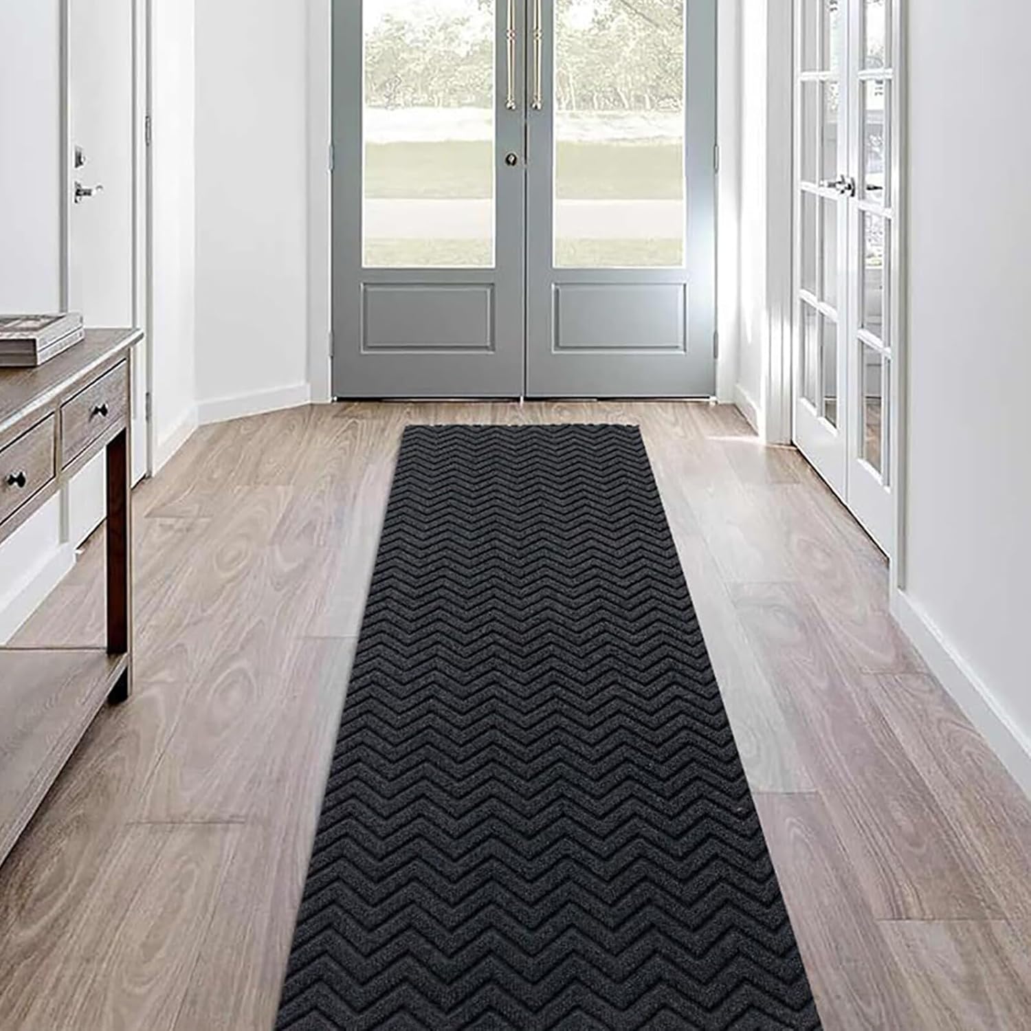 Runner Rug Non-Slip Indoor/Outdoor, 4FT x 62FT Rubber Back Carpet Mat for Hallway Stairs Kitchen Entryway Laundry Bathroom Office, Low Profile Anti-Skid Durable Floor, Gray