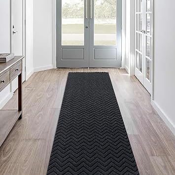 Runner Rug Non-Slip Indoor/Outdoor, 1FT x 8FT Rubber Back Carpet Mat for Hallway Stairs Kitchen Entryway Laundry Bathroom Office, Low Profile Anti-Skid Durable Floor, Gray