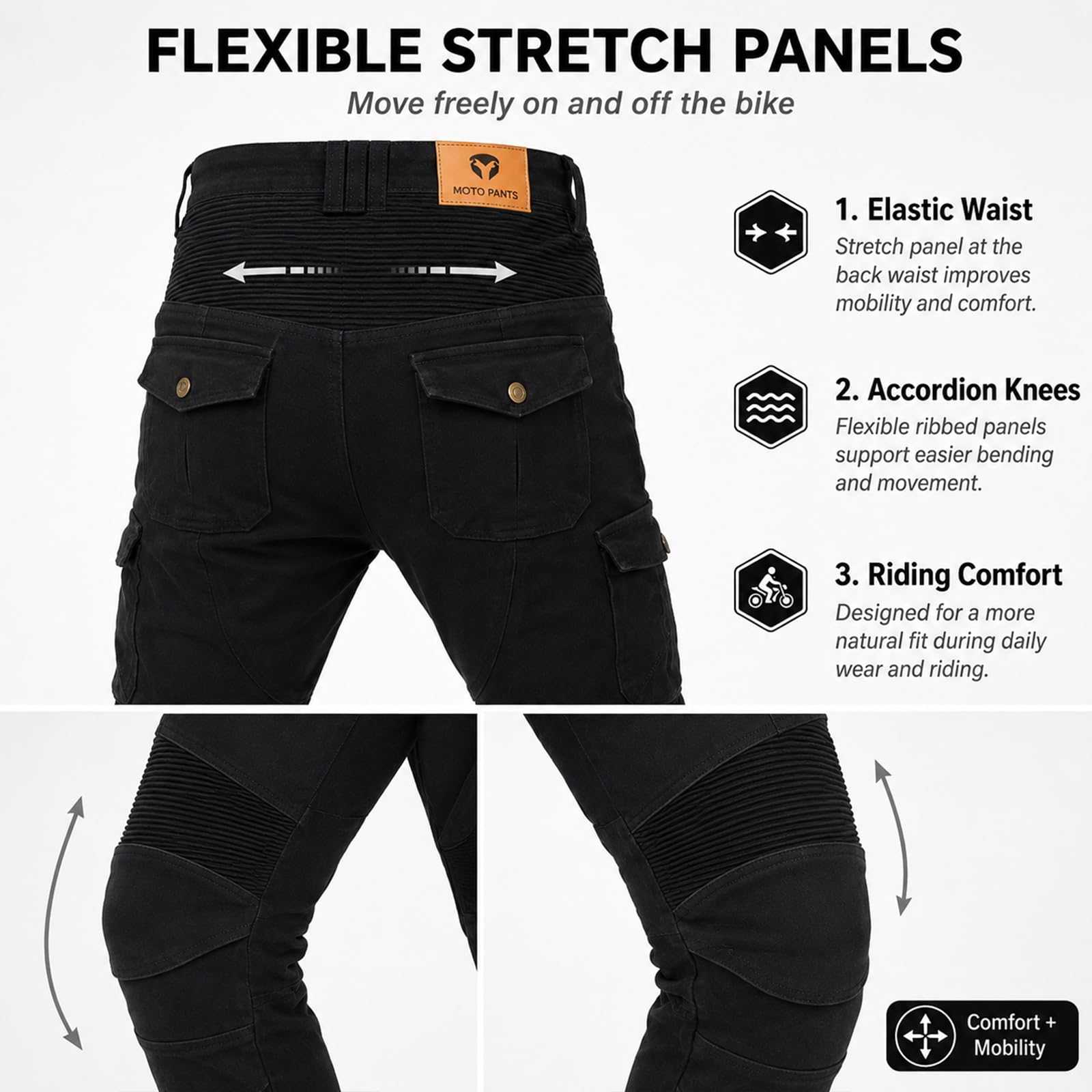 Pantaloni Moto Uomo Slim Elastici con Protezione CE Ventilati