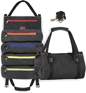 Canvas Tool Bag,Roll Tool Organizer,Multi-Purpose Pouch,Car First Aid Kit Wrap Roll Storage Case,Hanging Tool Zipper Carrier Tote,Car Camping Gear