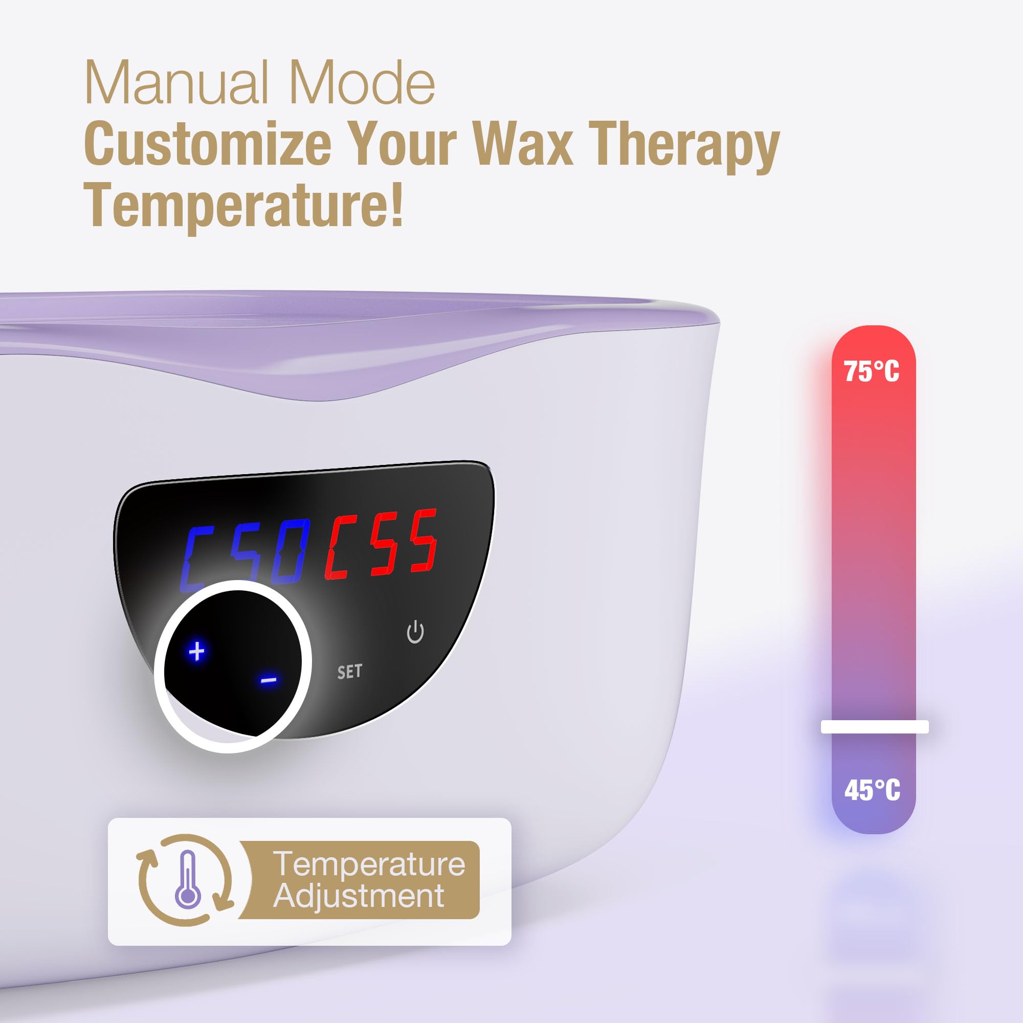 Bagno di paraffina per mani e piedi 4L, macchina da bagno di paraffina con modalità auto, temperatura di precisione e fusione rapida per bagni di paraffina (viola)