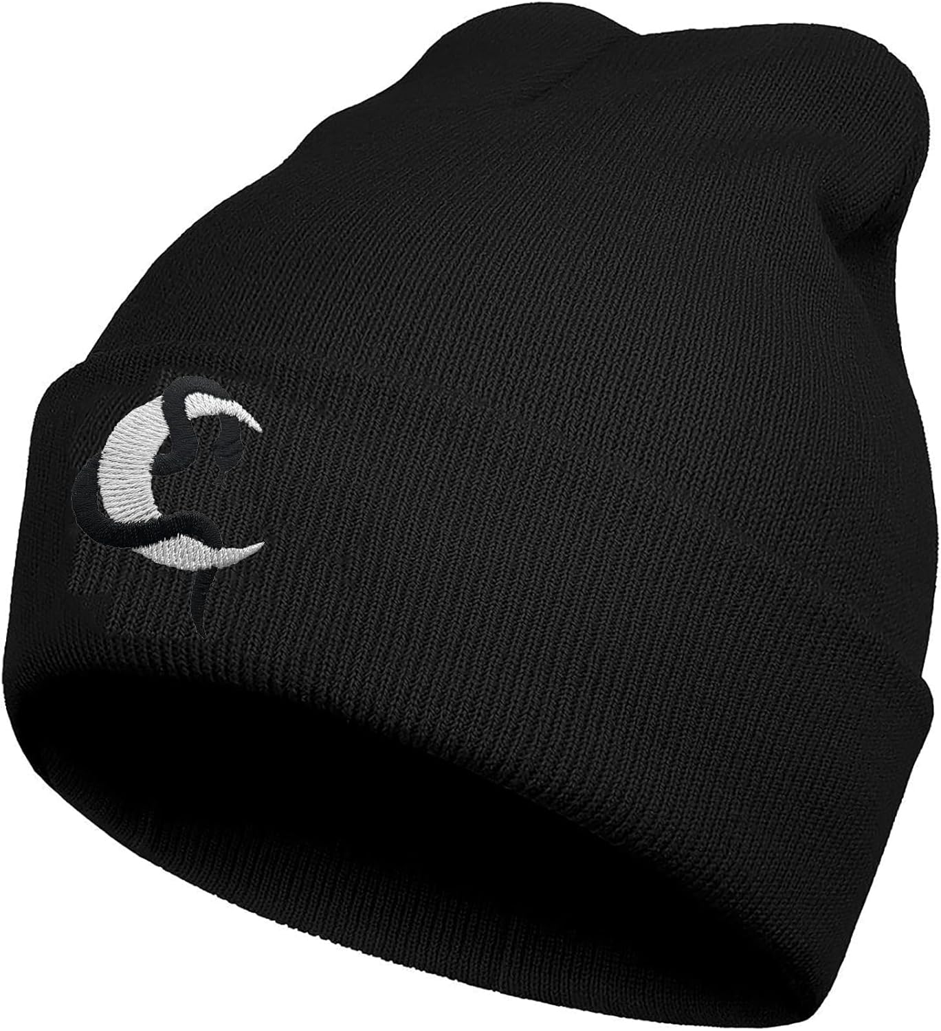Embroidery Knit Beanie Hat, Skull Cap with Black Snake Moon Design, Unisex Winter Stretch Beanie - Image 2