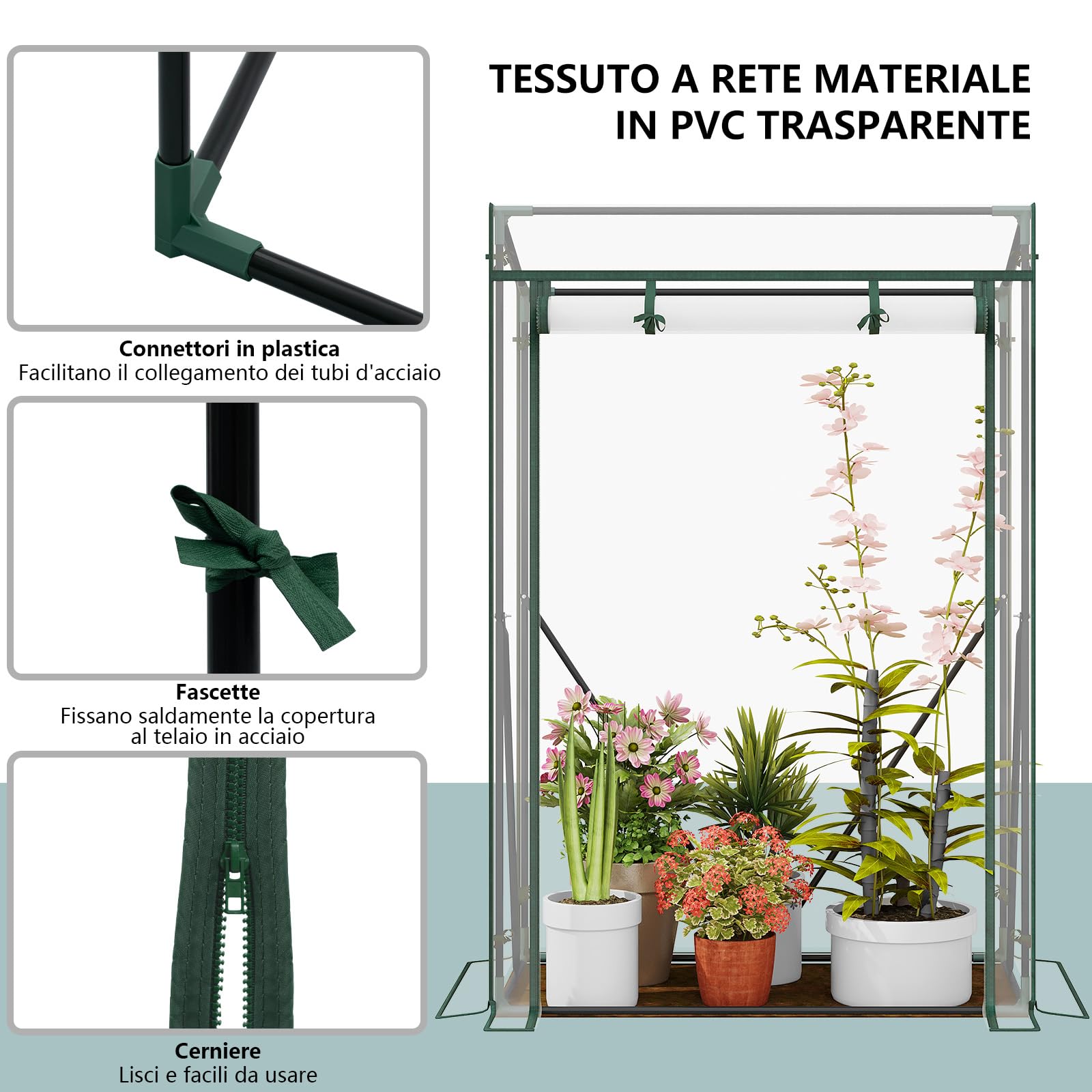 WOLTU Serra Giardino Tipi, Porta Avvolgibile, 100x50x150/136cm, Trasparente | PE Impermeabile; Anti-Strappo; Pomodori; Terrazzo; Giardino Posteriore