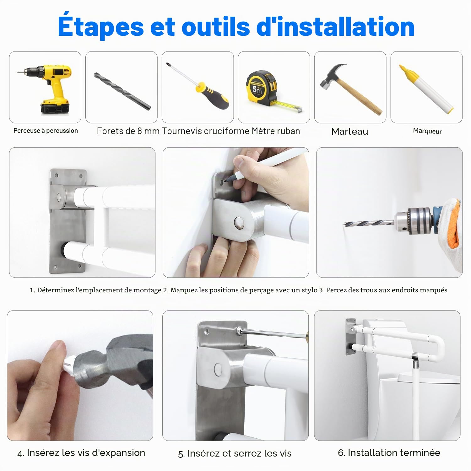 Barre de Maintien Douche, 60cm Pliable Blanc en Acier Inoxydable | Poignée de Sécurité Toilette Adaptée aux Handicapés et Seniors, Supporte jusqu'à 300kg