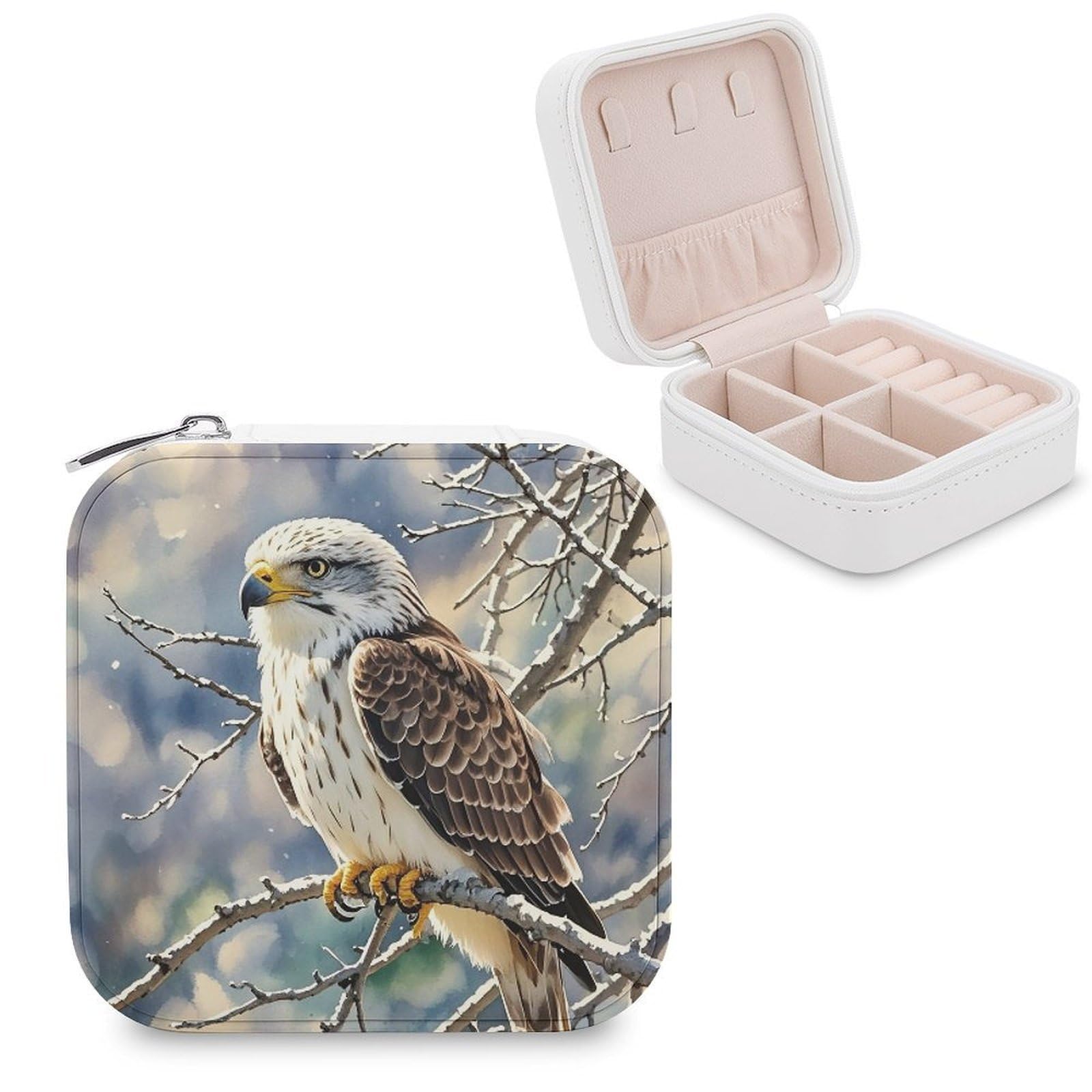 LZQPOEAS Hawk Jewelry Box Mini Jewelry Travel Case Trendy Stuff Ring Box Custom PU Leather Jewelry Boxes Portable Jewelry Case Earring Storage Organizer for Girls Women