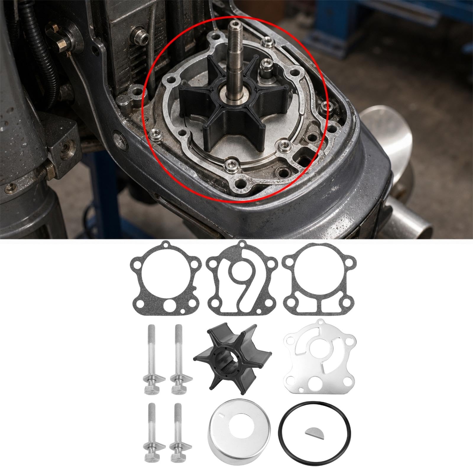 Kit di riparazione della pompa dell'acqua Compreso Guarnizioni di Ricambio Girante Alloggiamento Professionale Componenti In Lega Affidabili Adatto per Motori Fuoribordo Regolare