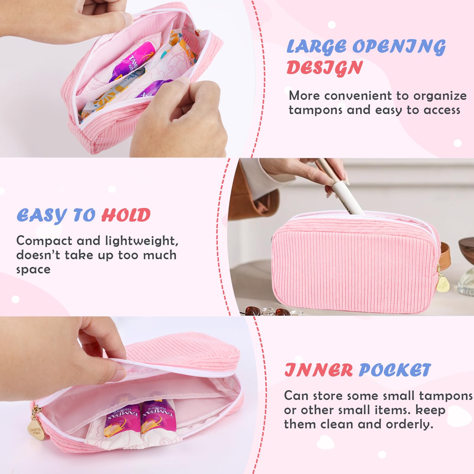 Desing Wish 22 PCS First Period Starter Kit Gift for Teen Girls Period Bags for Teen Tweens Girls with Corduroy Sanitary Pad Storage Bag, Wipes, Menstrual Tracker, Disposal Pouches and More (Pink)
