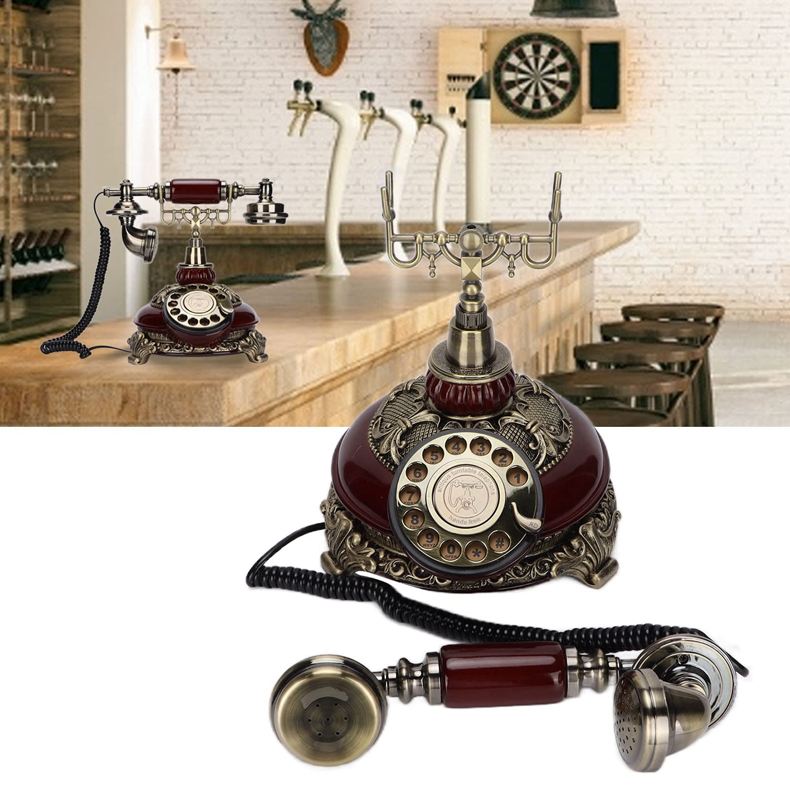 Royal Vintage Telefon, Antiker Desktop Drehbarer Wählhörer Schnurgebundene Festnetztelefonunterstützung Freisprecheinrichtung für Home Office Cafe Bar Dekoration