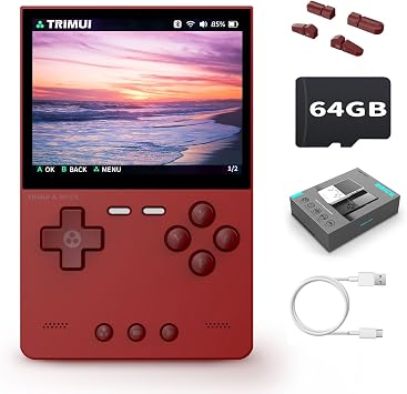 Trimui Brick Retro Game Console 3.2-Inches 1024x768 IPS Screen Built-in 64G TF Card Video Gaming Consoles 3000mAh Lithium Battery Supports Multiple Simulators Casual Game ConsoleRed