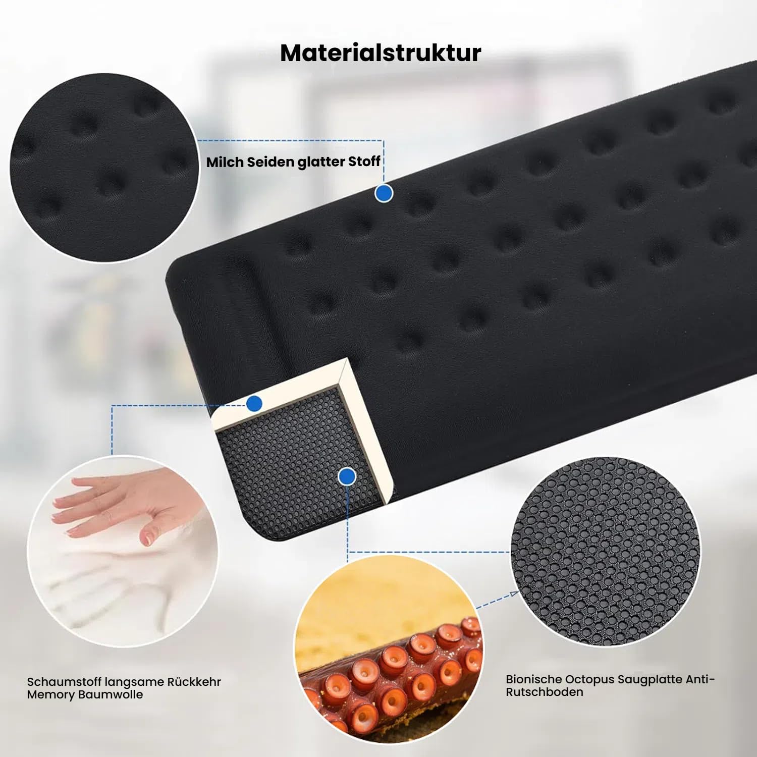 Handballenauflage Tastatur & maus L-förmige Armauflage Schreibtisch 30x10cm | Ergonomische Handgelenkauflage Memory-Schaum, Rutschfeste Schreibtischunterlage mit Kantenschutz für Unterarm & Ellbogen