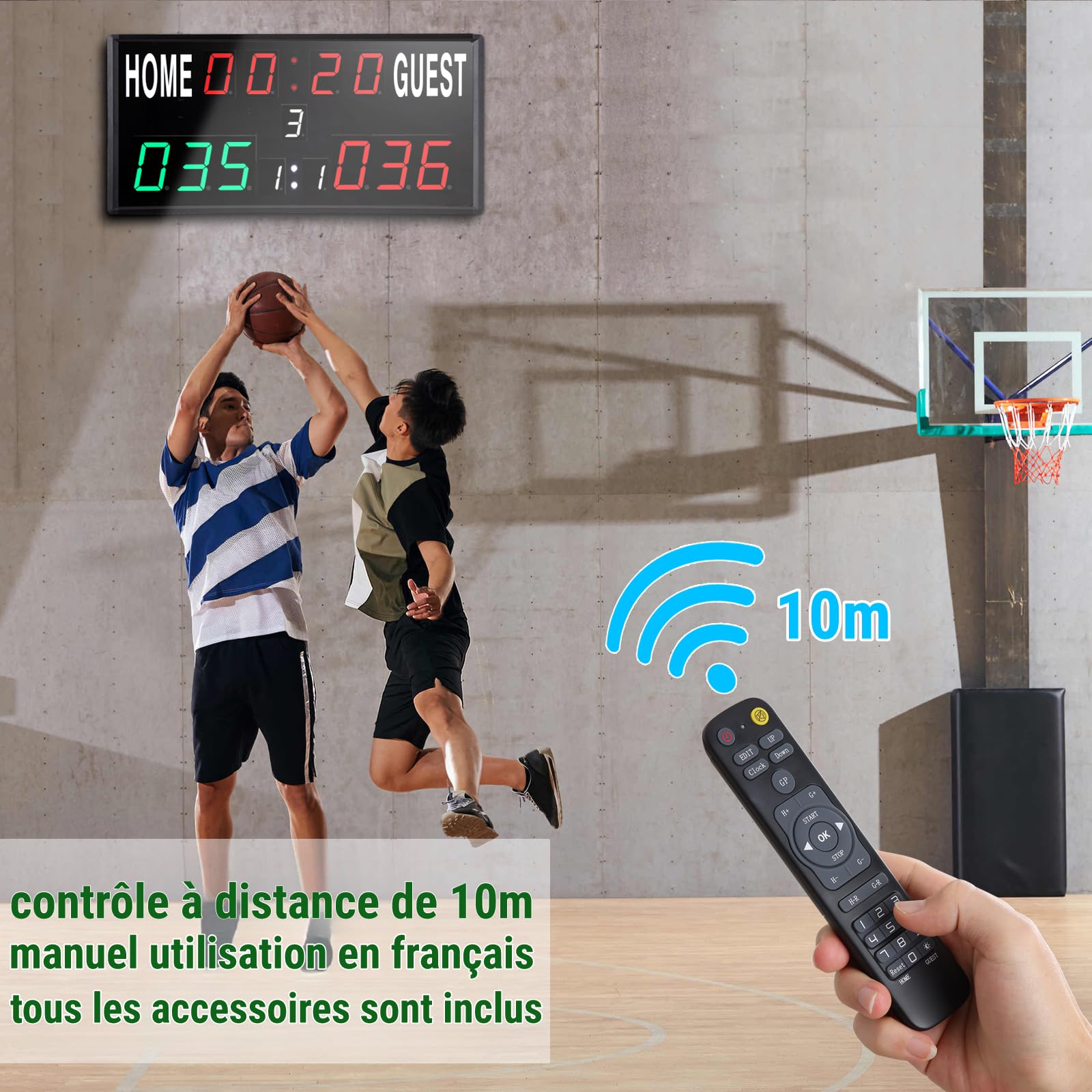 PELLOR Tableau d'affichage Scoreboard LED Télécommande Compteur De Point Electronique pour Basketball Baseball Sport Intérieur Extérieur