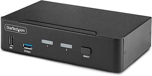 StarTech.com Conmutador KVM DisplayPort de 2 puertos, 8K 60Hz 4K 144Hz, pantalla única, DP 1.4, 2 puertos USB 3.0, 4 puertos HID USB 2.0,