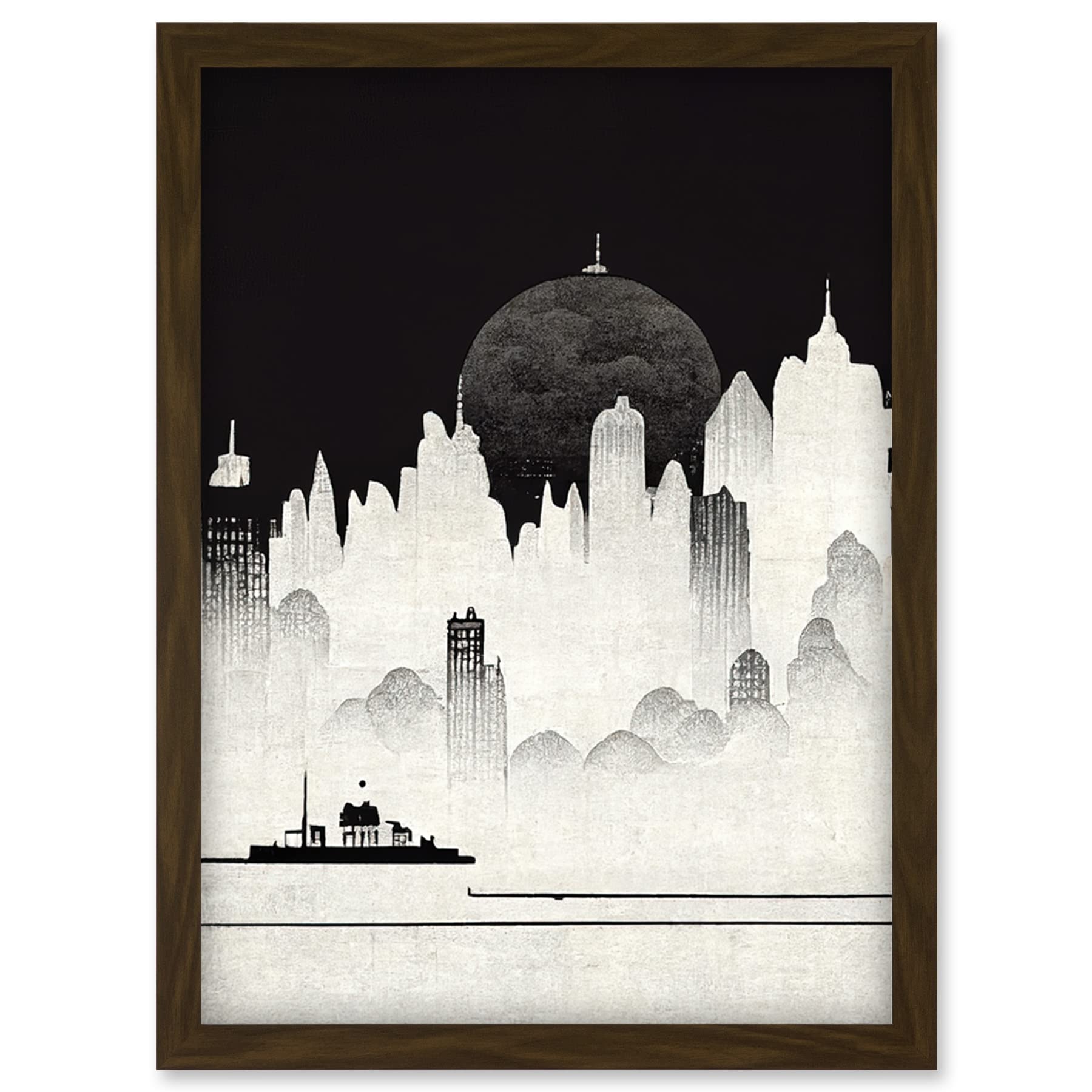 Doppelganger33 LTD Futuristic Cityscape Ukiyo-e Flat Illustration Artwork Framed Wall Art Print A4