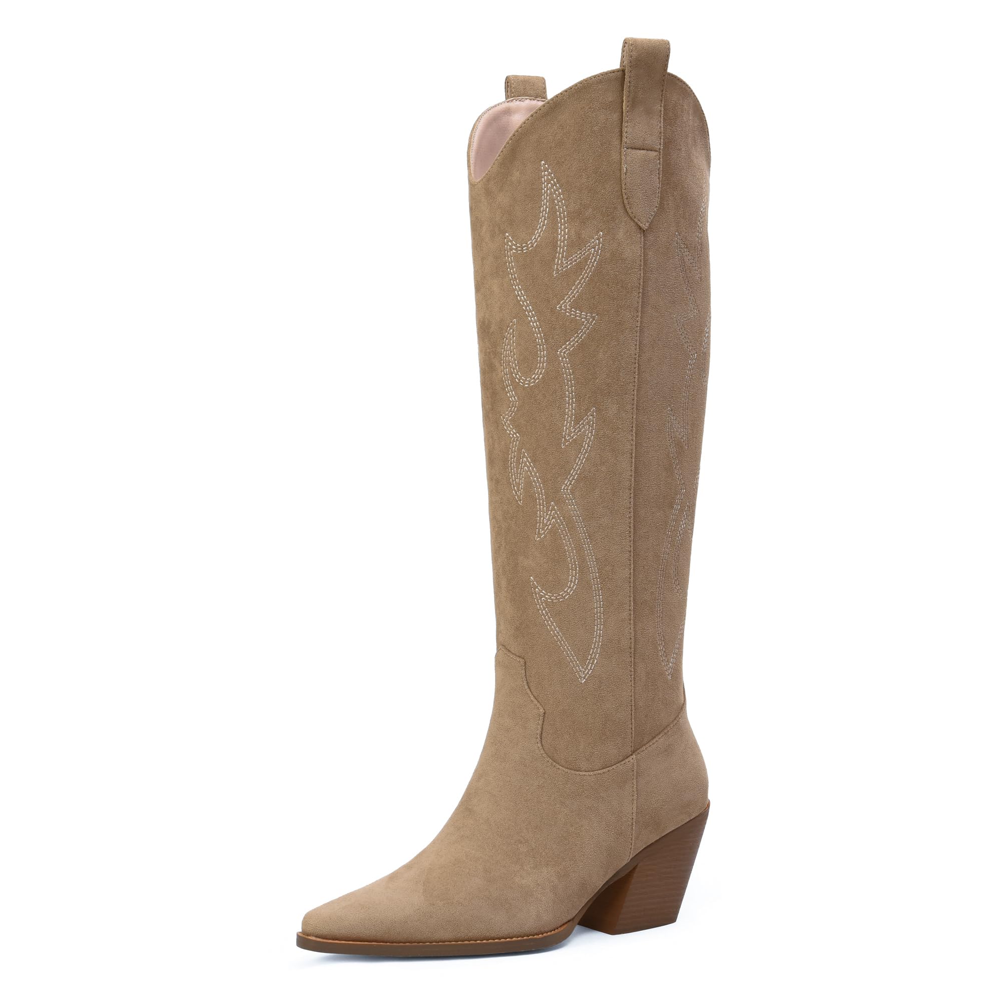 iiimmu Cowgirl Boots Women Knee High Boots Pointed Toe and Block Heel Cowboy Suede and Faux Leather Boots