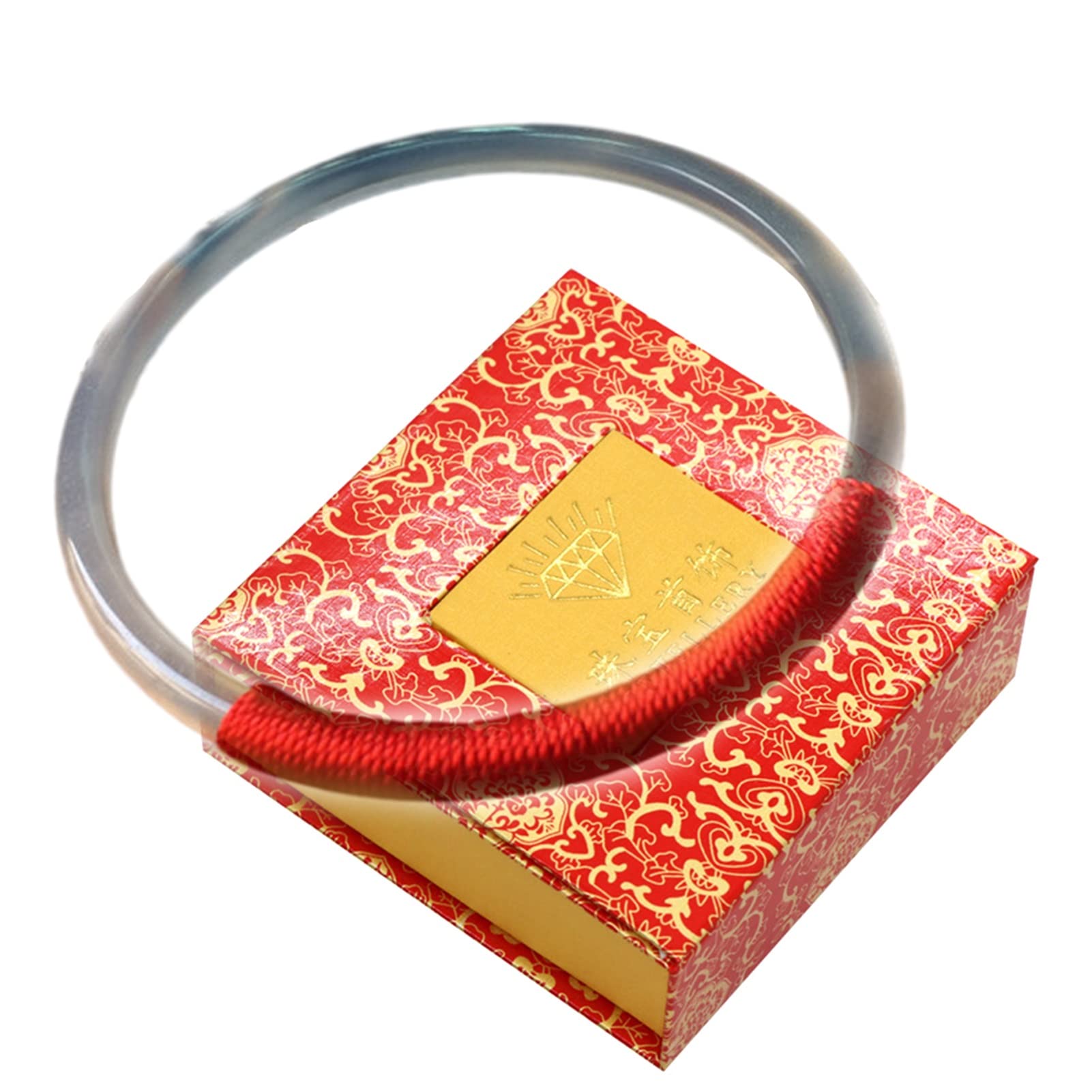 LYFHJD Pulsera de Jade Blanco Natural, Pulsera de Color translúcido, Pulsera de Hilo Rojo Envuelta en ónix Blanco curativo, Regalo de cumpleaños para Damas/Hombres/niñas (Color: Transparente, tamaño: