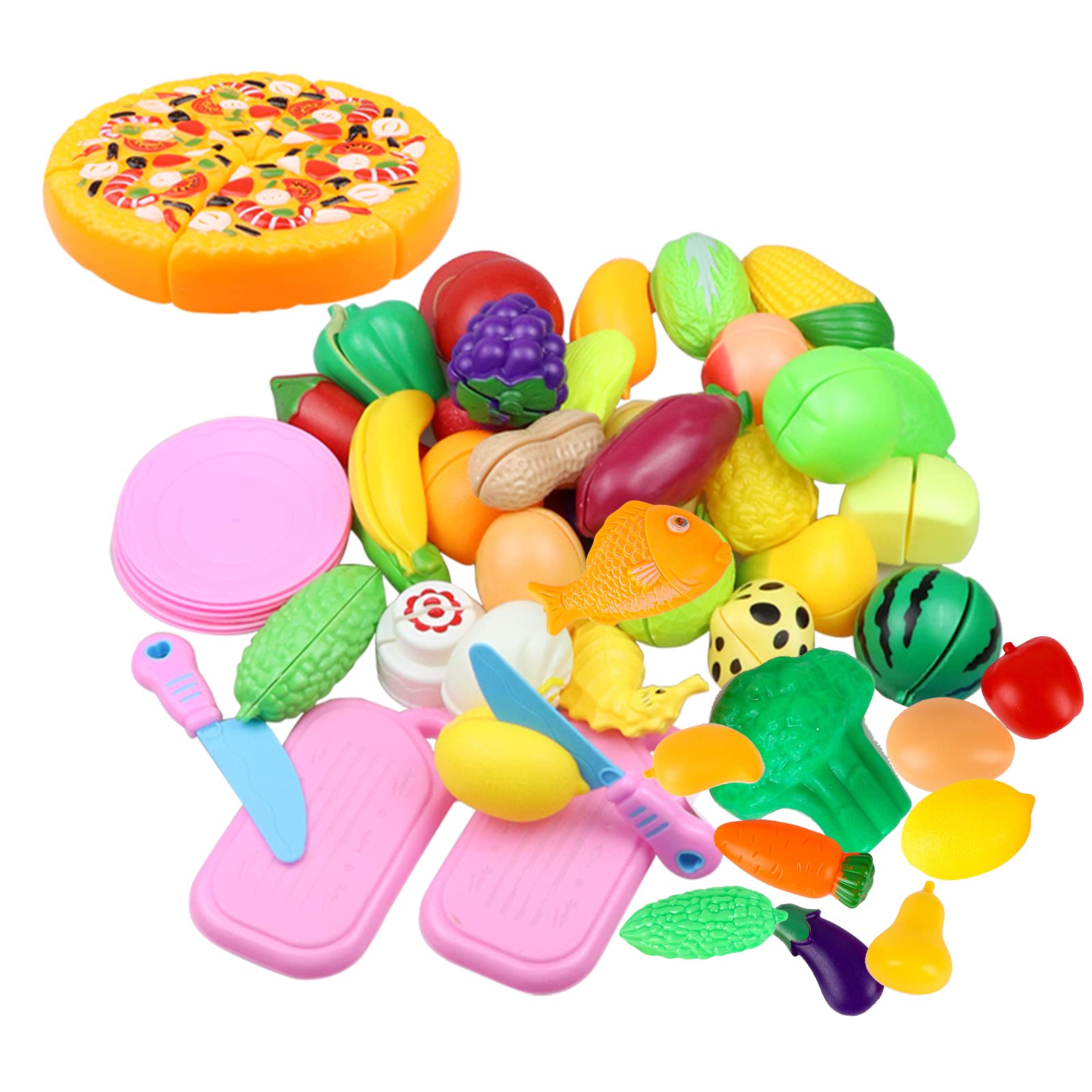 Play Food Toys Set, 37 Pieces Pretend Food Cutting Toy for Kids Cut Toy for Toddlers Play Kitchen Accessories with Vegetable Fruit Seafood Pizza Educational Toys Birthday Gift for Boys Girls