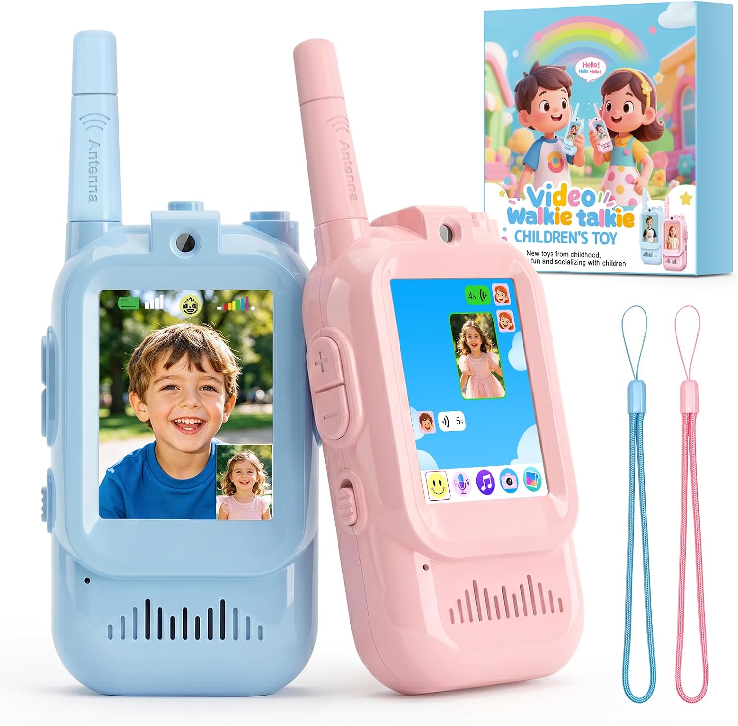 Kids Walkie Talkies with Video Call & Camera, Rechargeable Video Walkie Talkies for Kids, Photo Sharing, Voice Messaging, Music, Outdoor Adventure Toys for Boys Girls Age 3-12 (Blue & Pink Pro)