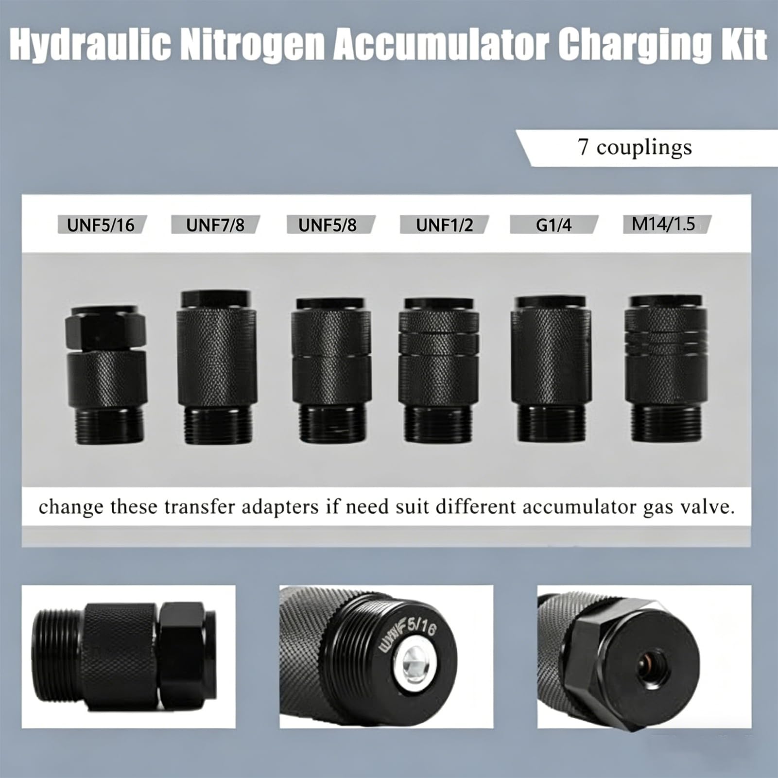 Kit De Carga Para Acumuladores HidráUlicos De NitróGeno, Kit De Prueba De PresióN HidráUlica, Sistema De Prueba De PresióN De NitróGeno Con 7 Acoplamientos Cruzados, 3 ManóMetros (100/250/400 Bar)