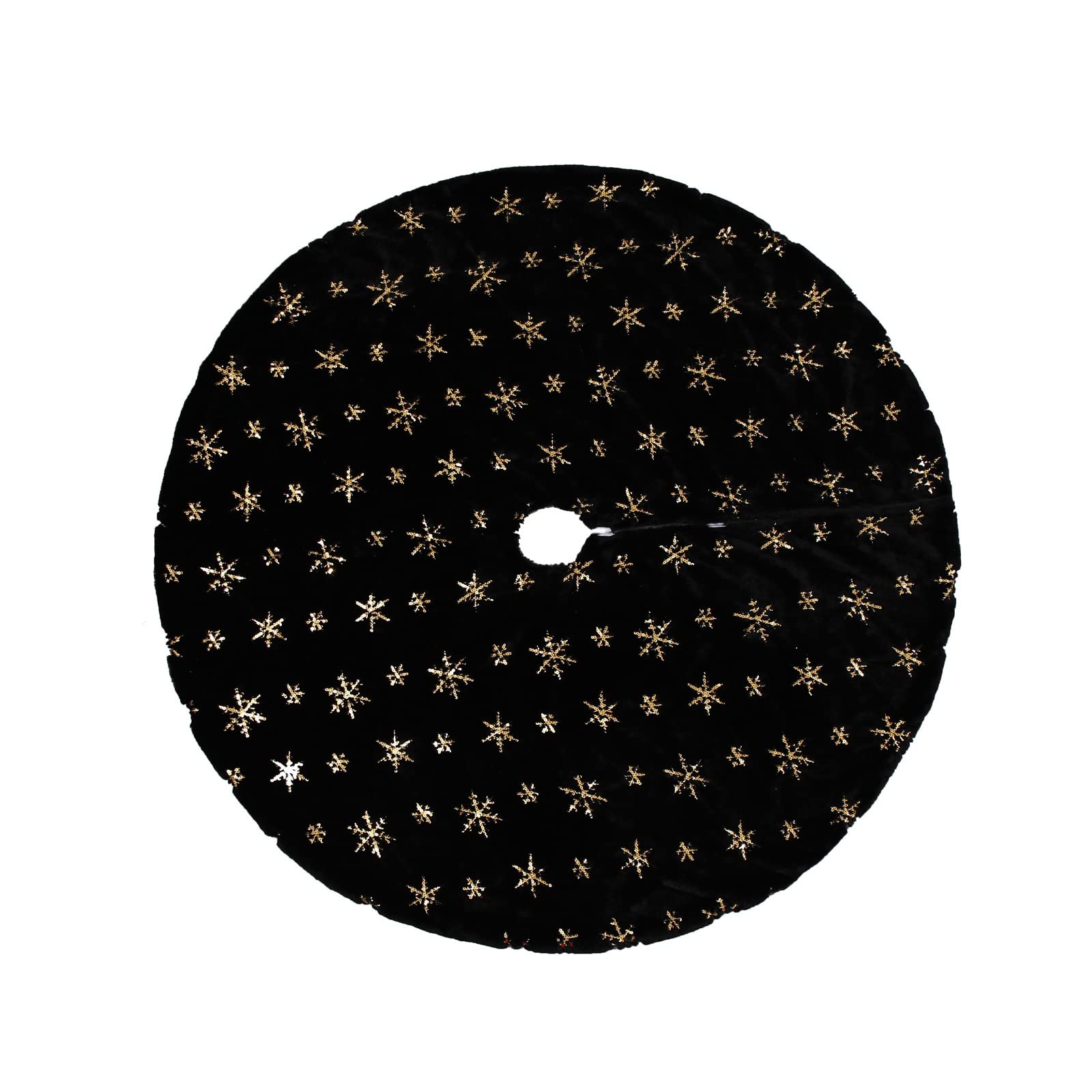 Nero Gonna per Albero di Natale con Fiocchi di Neve Falso Pelliccia Insieme A Paillettes Dorate Tappetino per Albero di Natale per Festa di Vacanza Ornamenti per Interni Ed Esterni,122cm(48inch)
