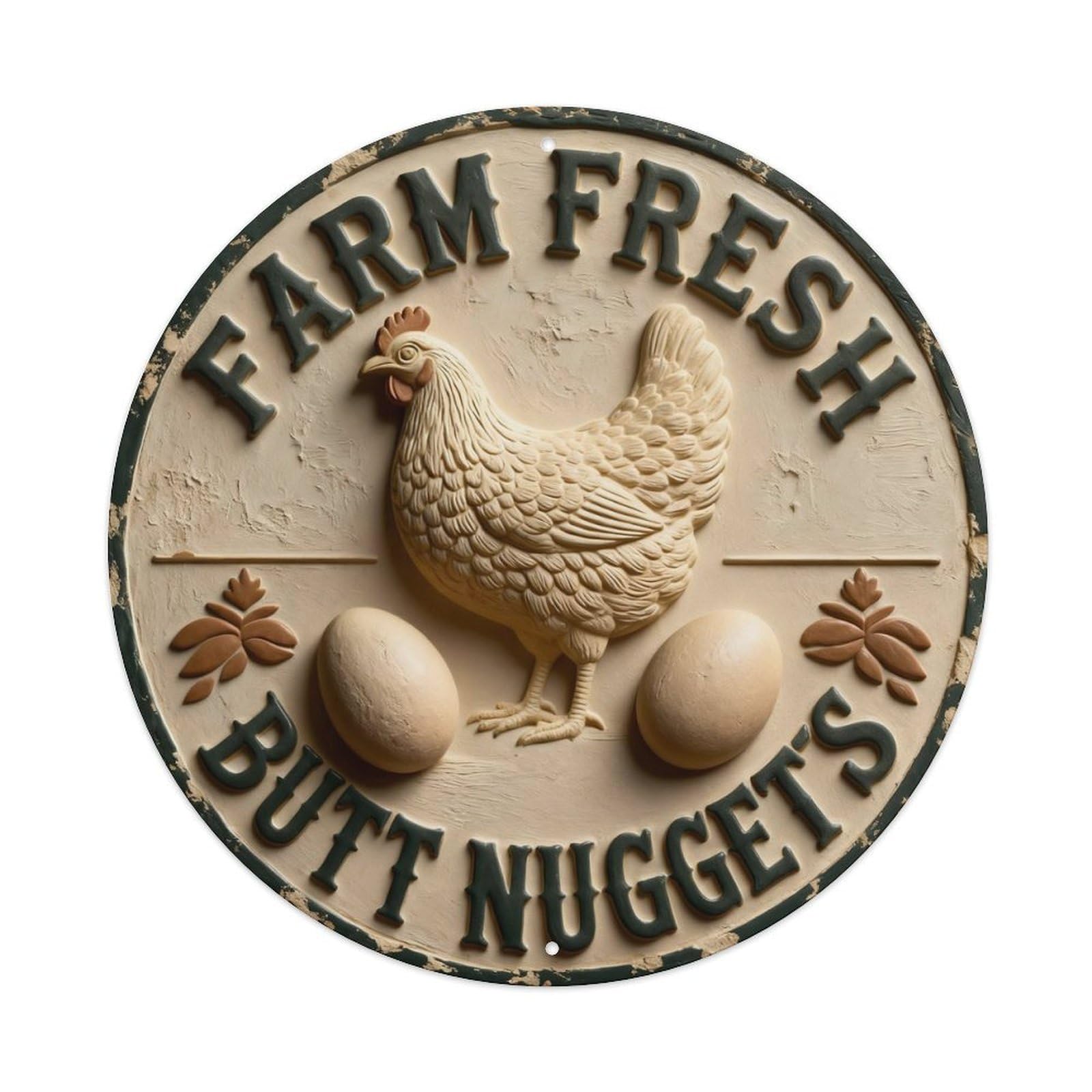Zlatcbu Vintage Farm Fresh Butt Nuggets Chicken Eggs Metal Tin Sign Retro Wall Art Poster, Decor For Home Living Room Bar Cafe Garage, 8X8 Inch