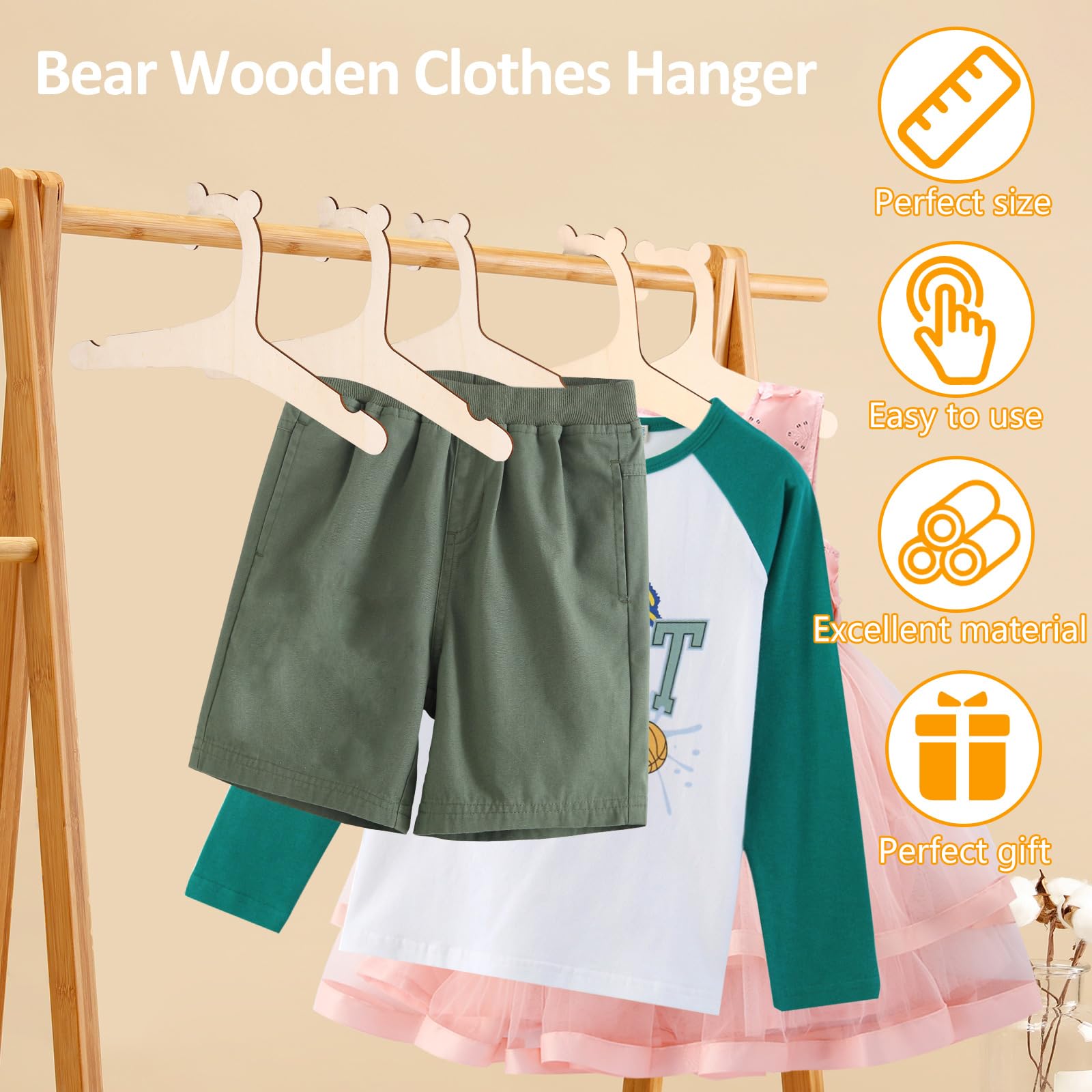 kjcbkcb 20Pcs Kids Hangers, 9 inch Creative Wooden Kids Hangers, Baby Hangers for Closet, Cute Children Hangers, Smooth Newborn Hangers for Baby Toddler Kids Clothes Dress Pants
