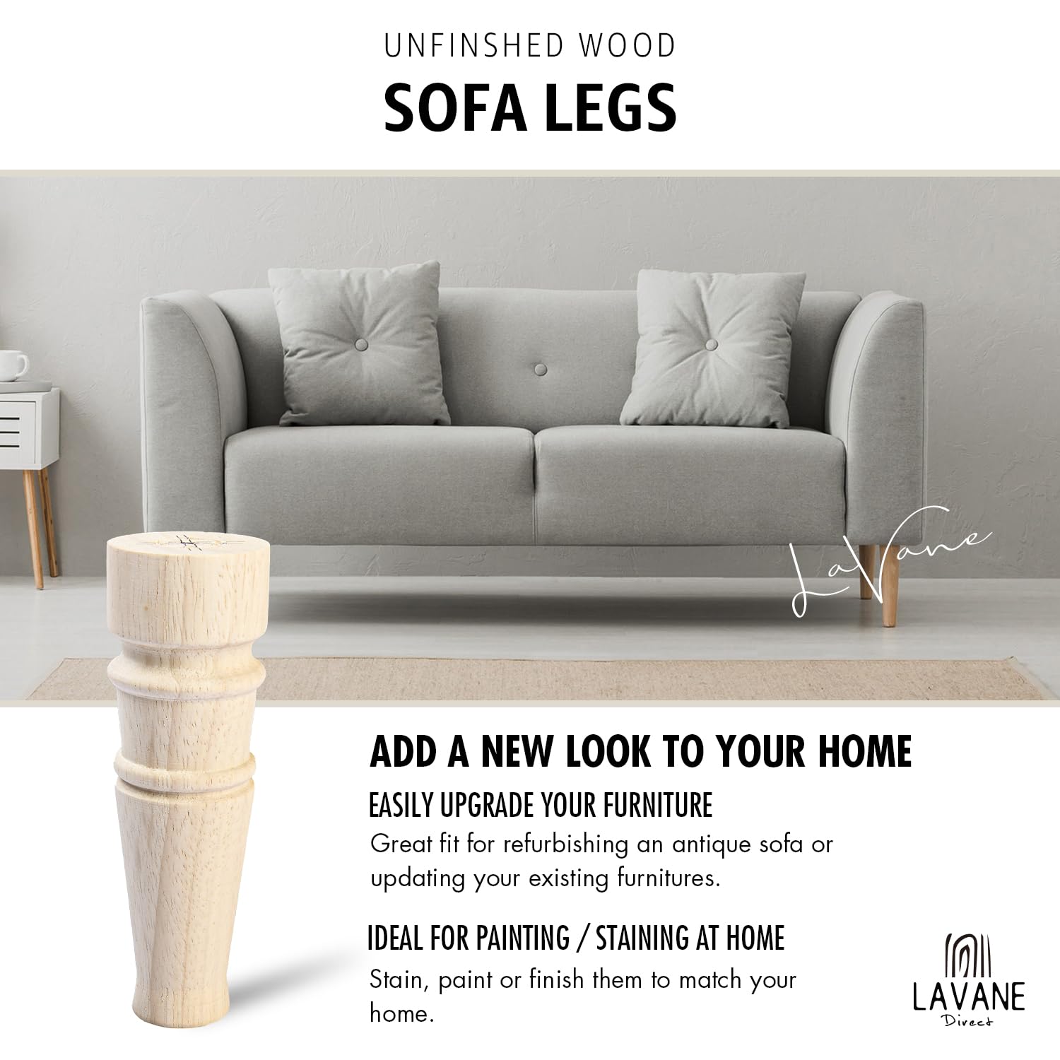 La Vane 5.5 inch / 13cm Wooden Furniture Legs - Image 2