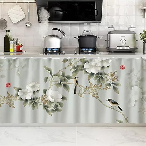 Cortinas cortas para cocina, estante de gabinete, a prueba de polvo, cortina opaca para café debajo del fregadero, falda para baño, lavandería,