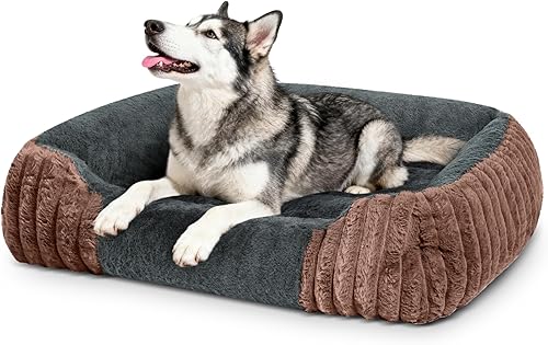 Miniatura 23 de Camas para perros pequeños de 28x20 pulgadas, cama ortopédica tipo sofá con lados cómodos para perros con espuma viscoelástica triturada NEGRO+gris