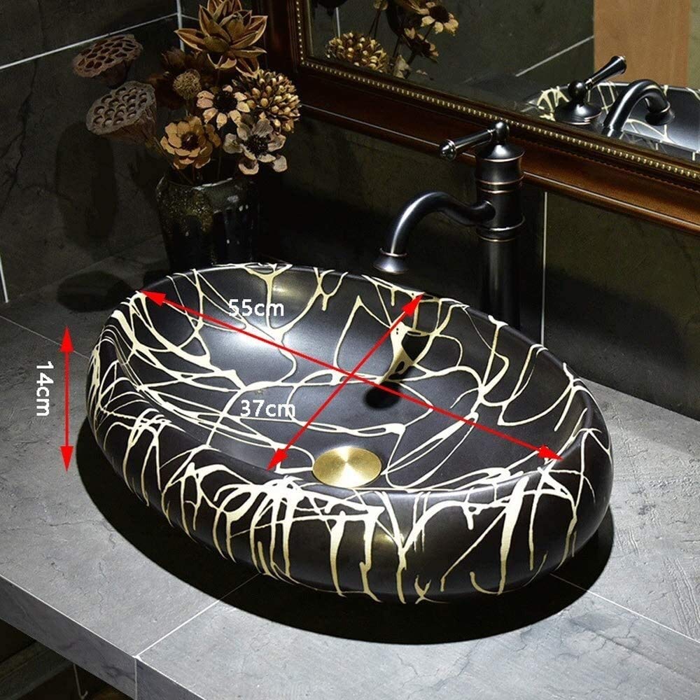 Szafka Pod Umywalkę Z Umywalką, Umywalka Nablatowa, Czarna Umywalka Nablatowa 21 X 14 Cali, Europejska, Zabytkowa, Owalna, Porcelanowa, Ceramiczna Umywalka Nablatowa
