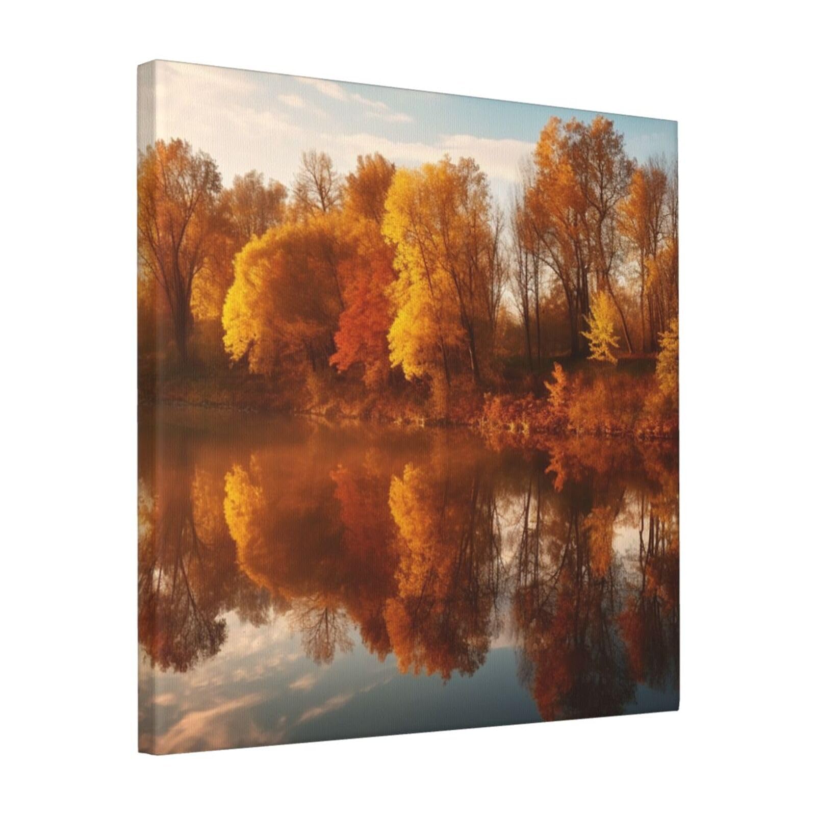 FodPand Autumn Forest Reflected Canvas Wall Art for Living Room Wall Decor 16"x16" Modern Artwork Painting Pictures Hanging Canvas Prints Aesthetic Wall Art for Bedroom Bathroom Office Wallart Decor