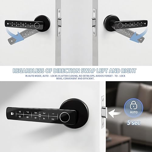 Miniatura 4 de Cerradura de puerta de huellas dactilares, cerradura de puerta biométrica, perilla de puerta de huellas dactilares, manija de puerta con teclado,