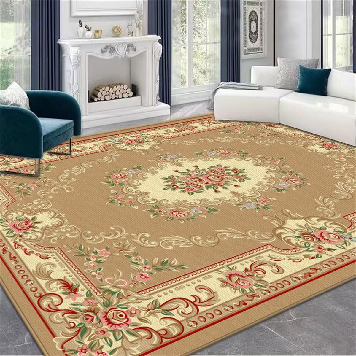 Tapis salon rouge style classique imprimé pour créer un coin déco de chambre chaleureux