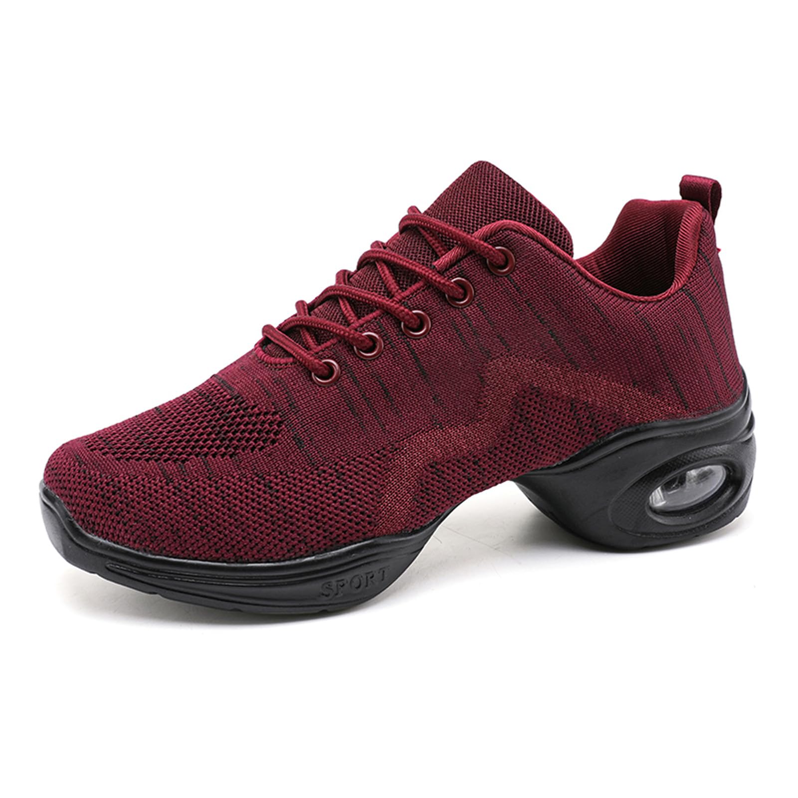 Women's Jazz Shoes Breathable Air Cushion Platform Modern Dance Shoes Athletic Walking Lace-up Sneakers Red 35