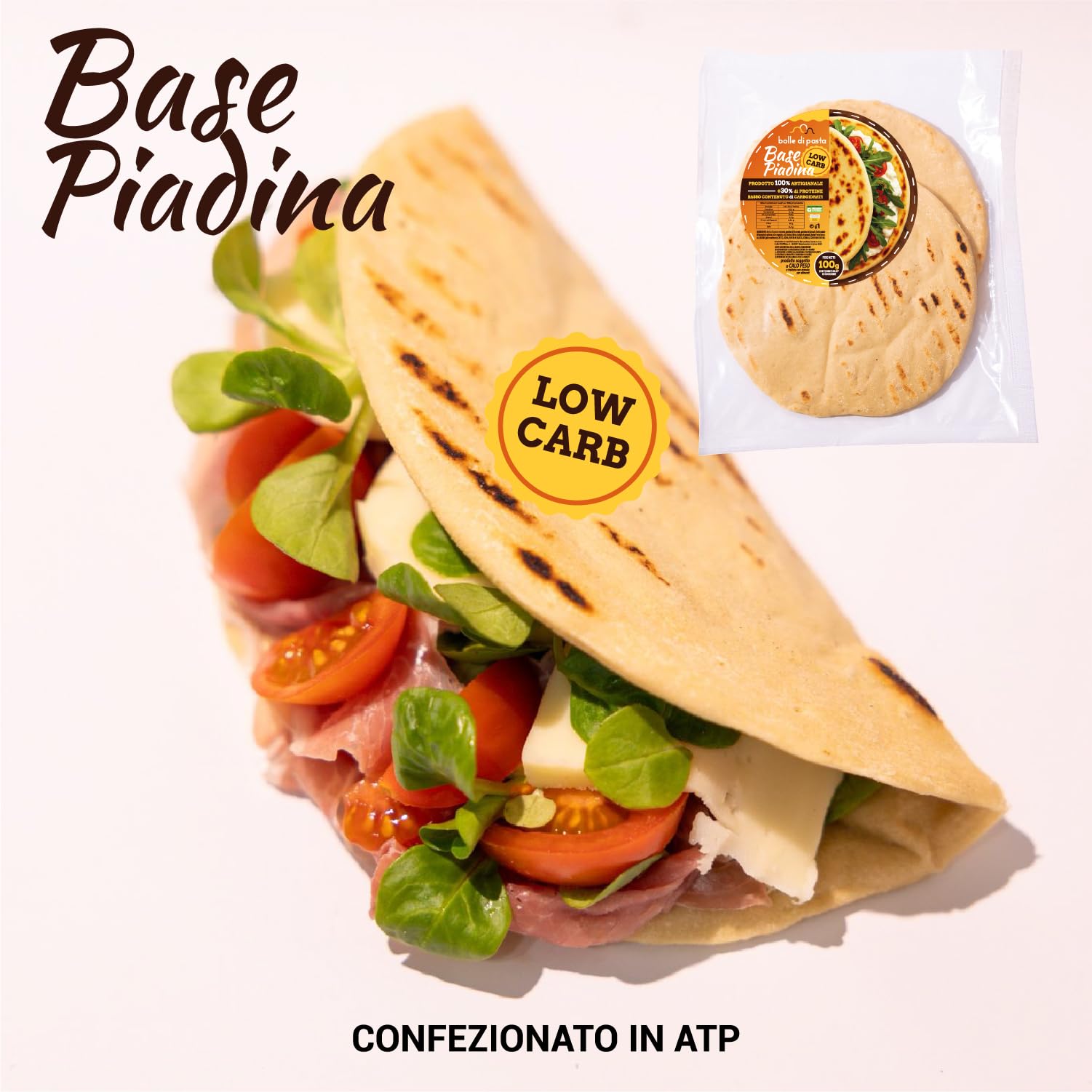 Bolle di Pasta® Base Piadina Low Carb Keto – Piadine Proteiche 100 g – +30% Proteine, Basso Contenuto di Carboidrati – Ideale per Dieta Low Carb e Chetogenica – Piadina Artigianale (3 Confezioni)