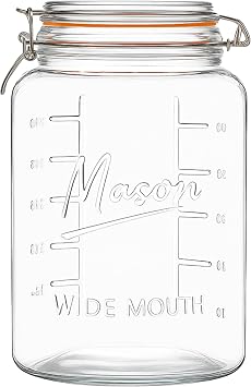 kitchentoolz 1 Gallon Glass Jar with Hinged Clamp-Top Lid Premium Locking Mason Jar Airtight Rubber Gasket, Wide Mouth For Canning, Pickling, Fermenting Measurement Markings 1 Pack