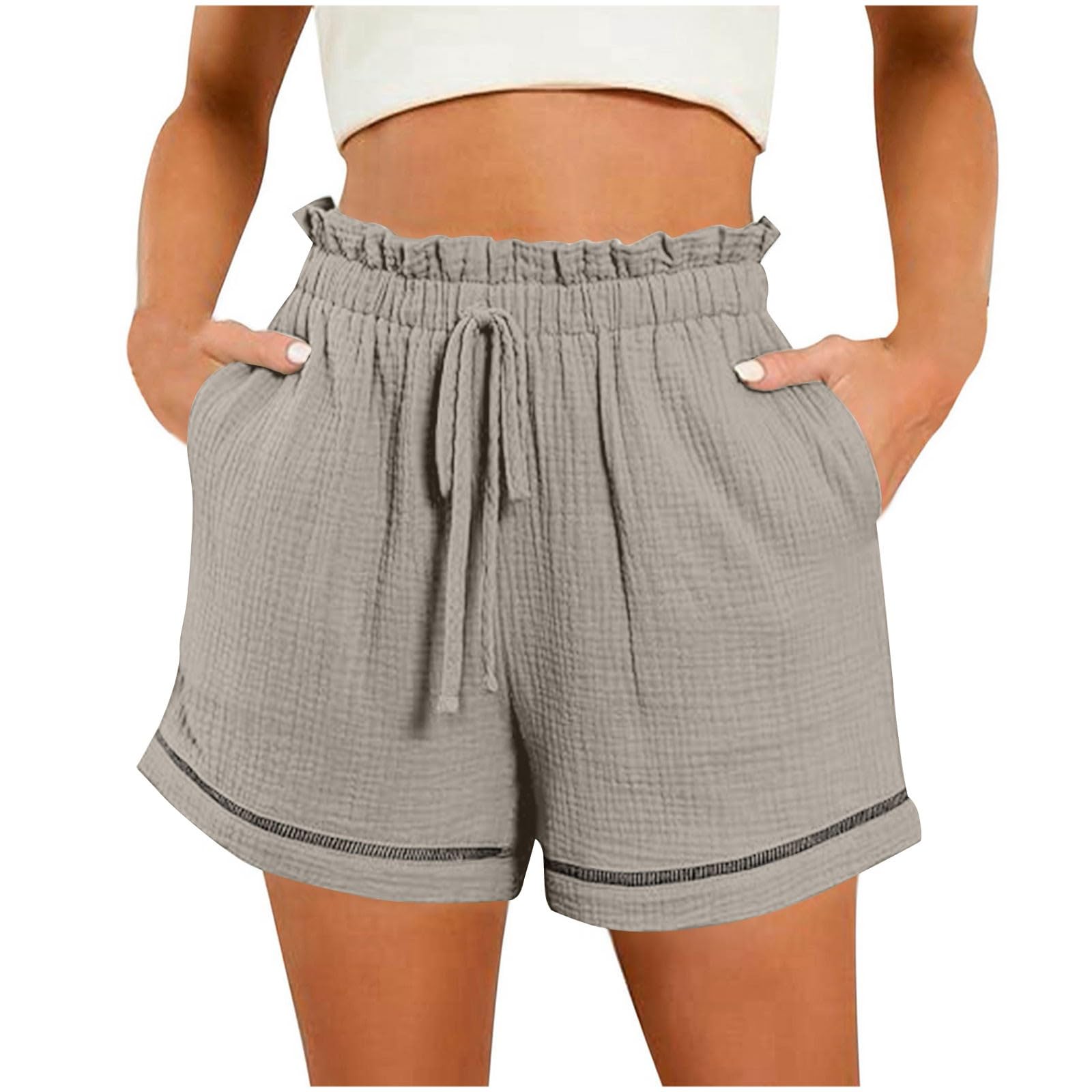 Bermuda Femme Shorts Femme Fluide Grande Taille Coton Jogging Shorts Leger Sport avec Cordon De Serrage Et Poches Pantalon De Travail Et Les Vacances