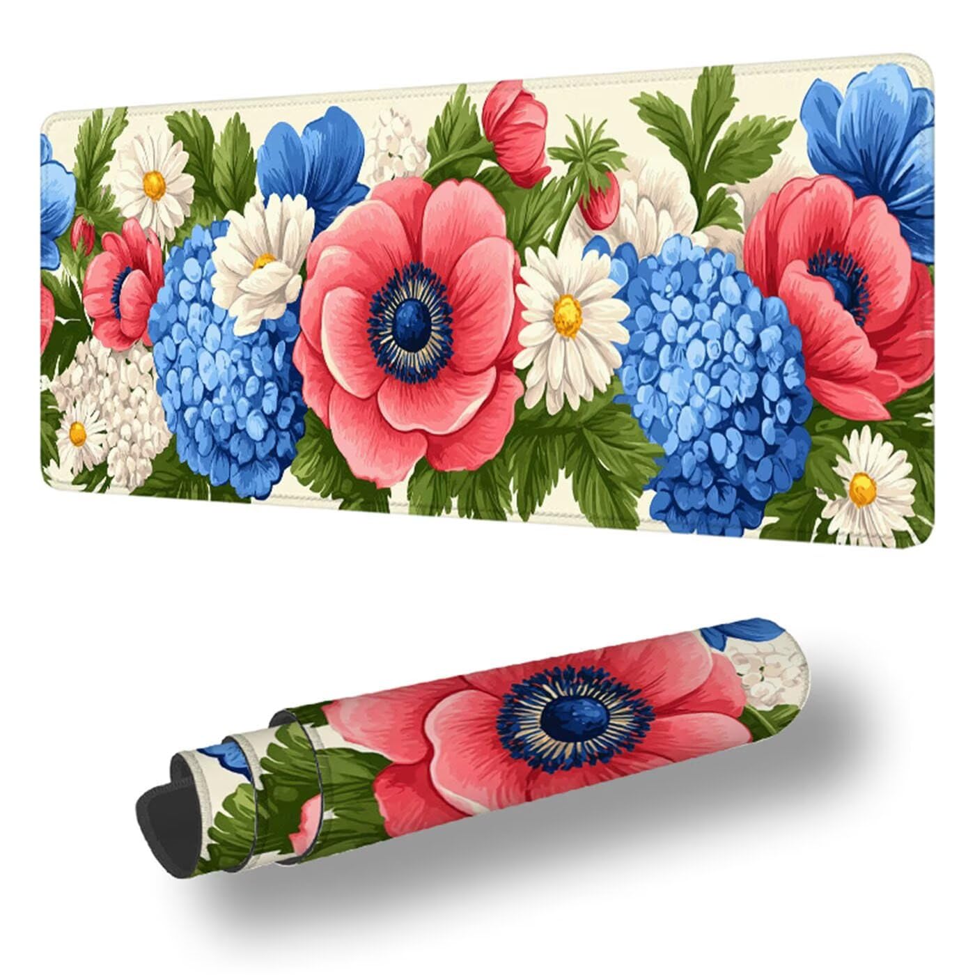 Podkładka pod mysz XXL 1200 x 600 mm duża podkładka pod mysz dla graczy kolor pod ręką biurko szyte krawędzie wodoodporna antypoślizgowa do komputera, laptopa poprawia precyzję i szybkość, kwiat S