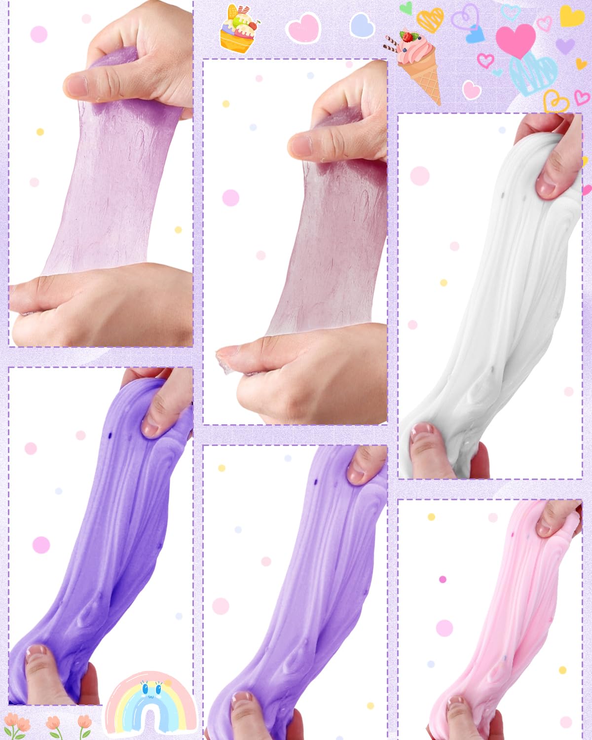 Zestaw 6 szt. fioletowych slime – puszysta chmura, masło i przezroczysty slime, crunchy slime dla dzieci, urodziny, Halloween, Boże Narodzenie, prezent dla dziewcząt i chłopców
