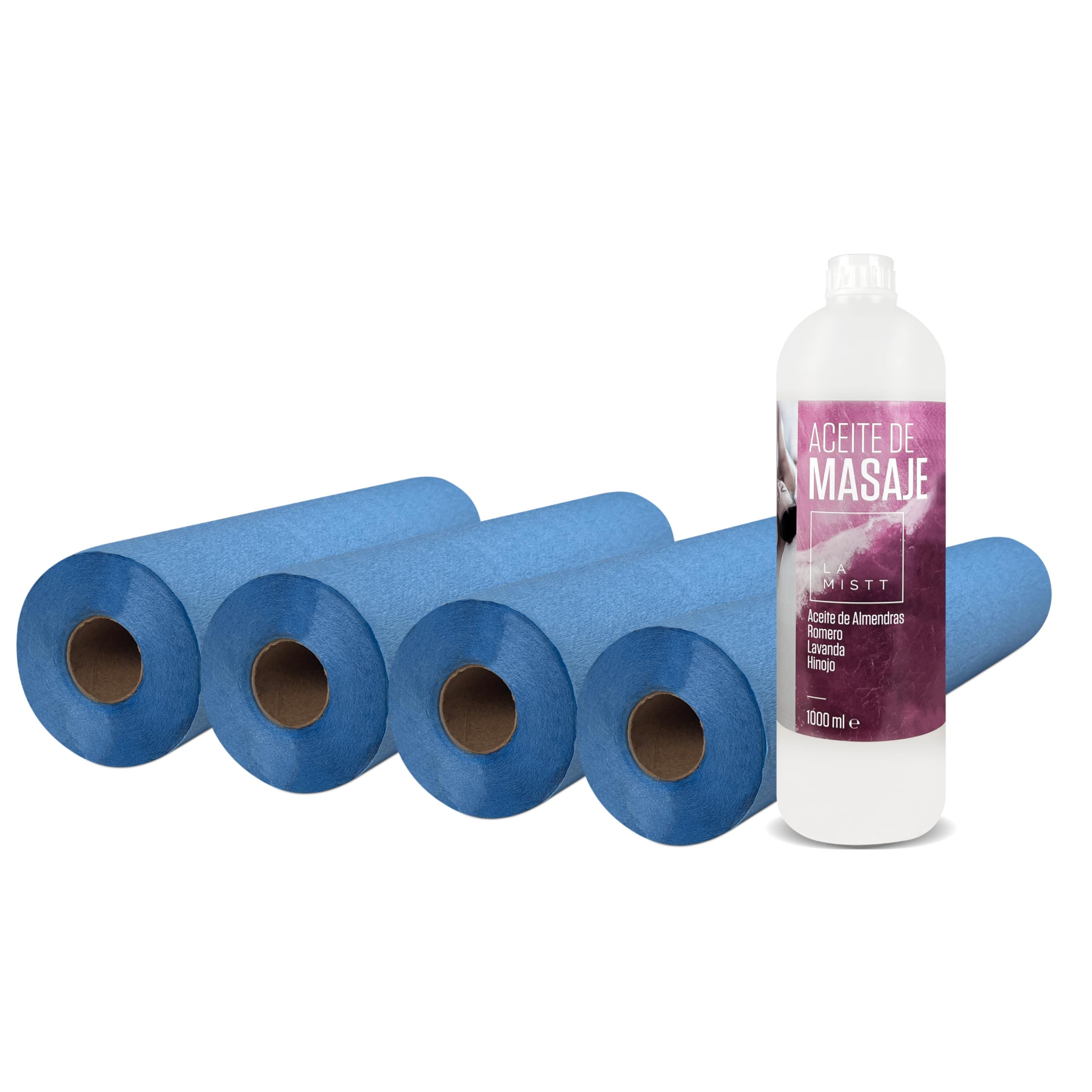 Pack 4 Rollos de Papel Camilla Parafinado Sin Precorte Blanco + 1 litro Aceite de Masaje