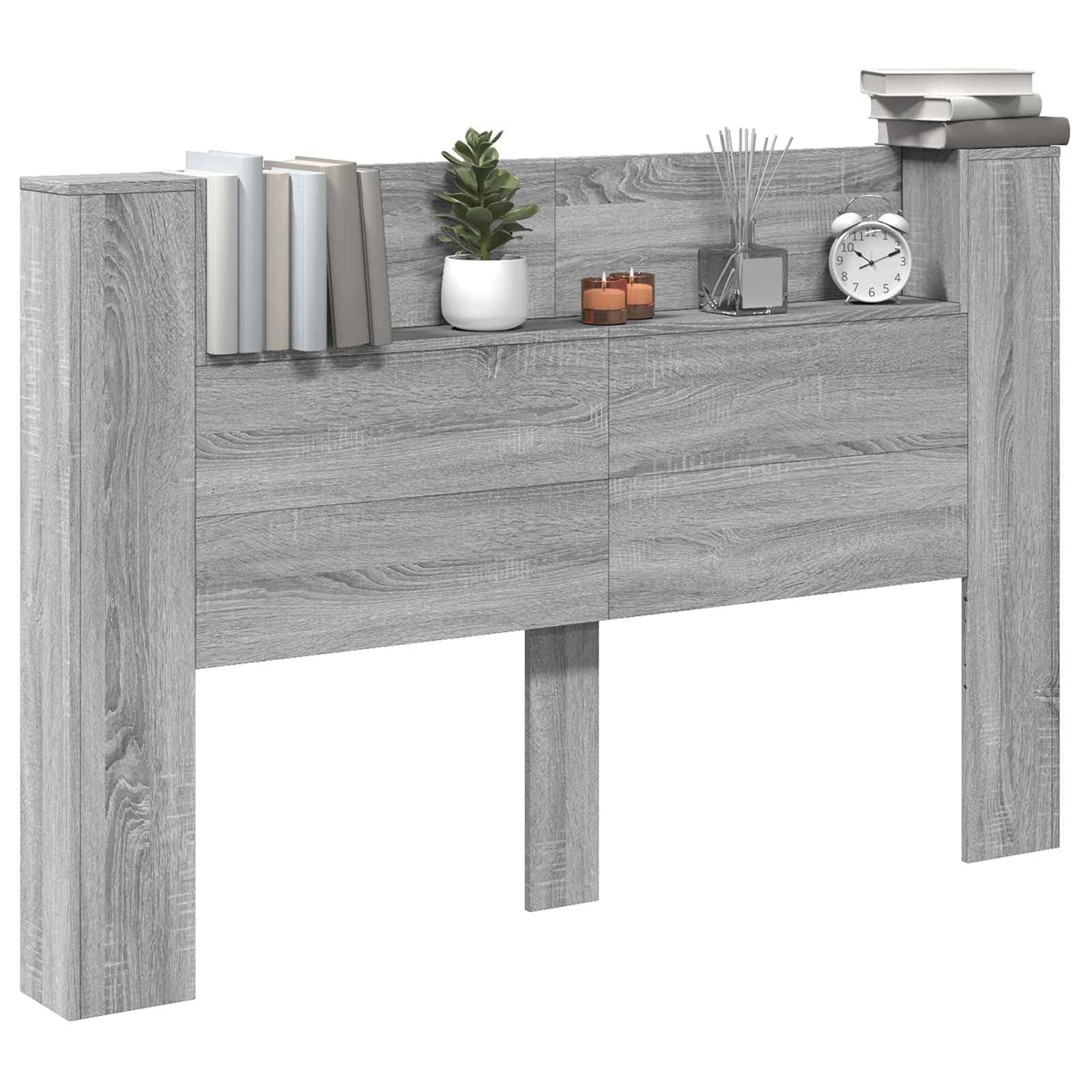 Leasha Tête de lit avec LED, Centre de Lit Meuble de Chambre à Coucher Gris Sonoma 160x16,5x103,5 cm
