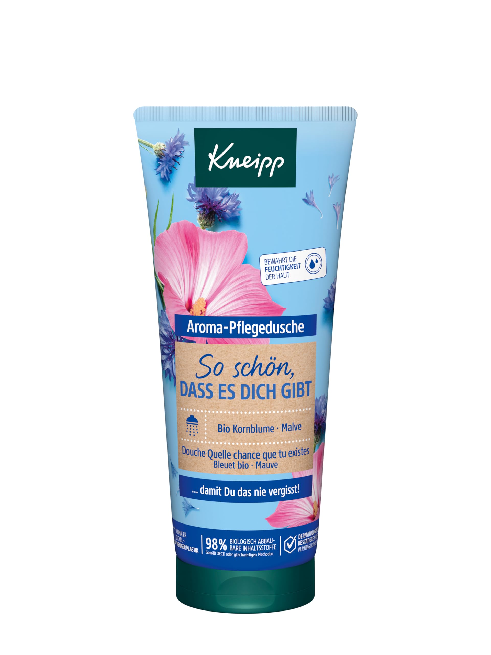 Kneipp Aroma-Pflegedusche So schön, dass es Dich gibt, Duschgel mit natürlichen Extrakten aus Kornblume, Malve und natürlich pflegendem Öl, zartes und geschmeidiges Hautgefühl, 200ml
